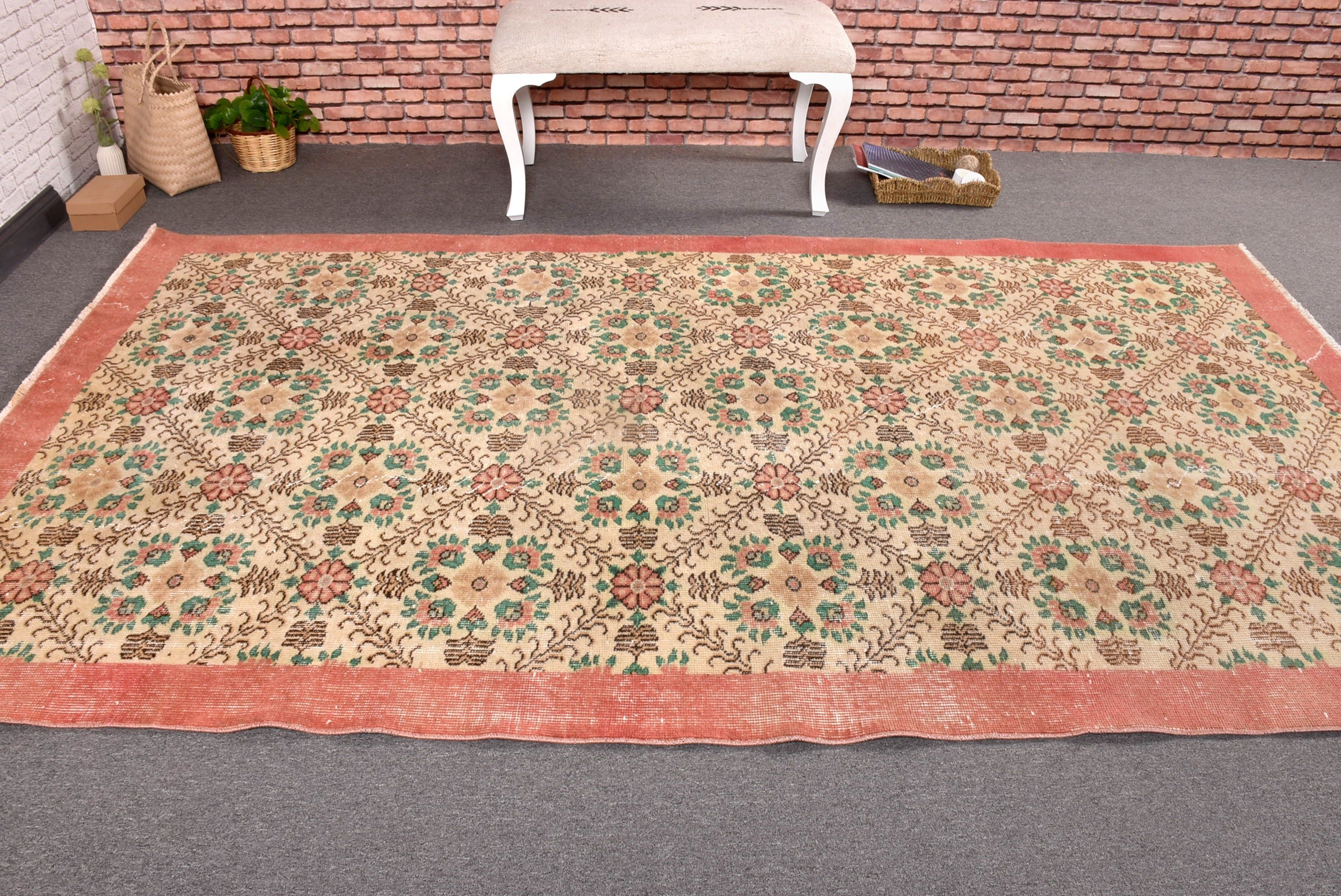 5,5x9,4 ft Büyük Halı, Organik Halılar, Büyük Boho Halıları, Vintage Halı, Antika Halılar, Havalı Halılar, Türk Halısı, Kırmızı Soğuk Halılar, Büyük Oushak Halıları