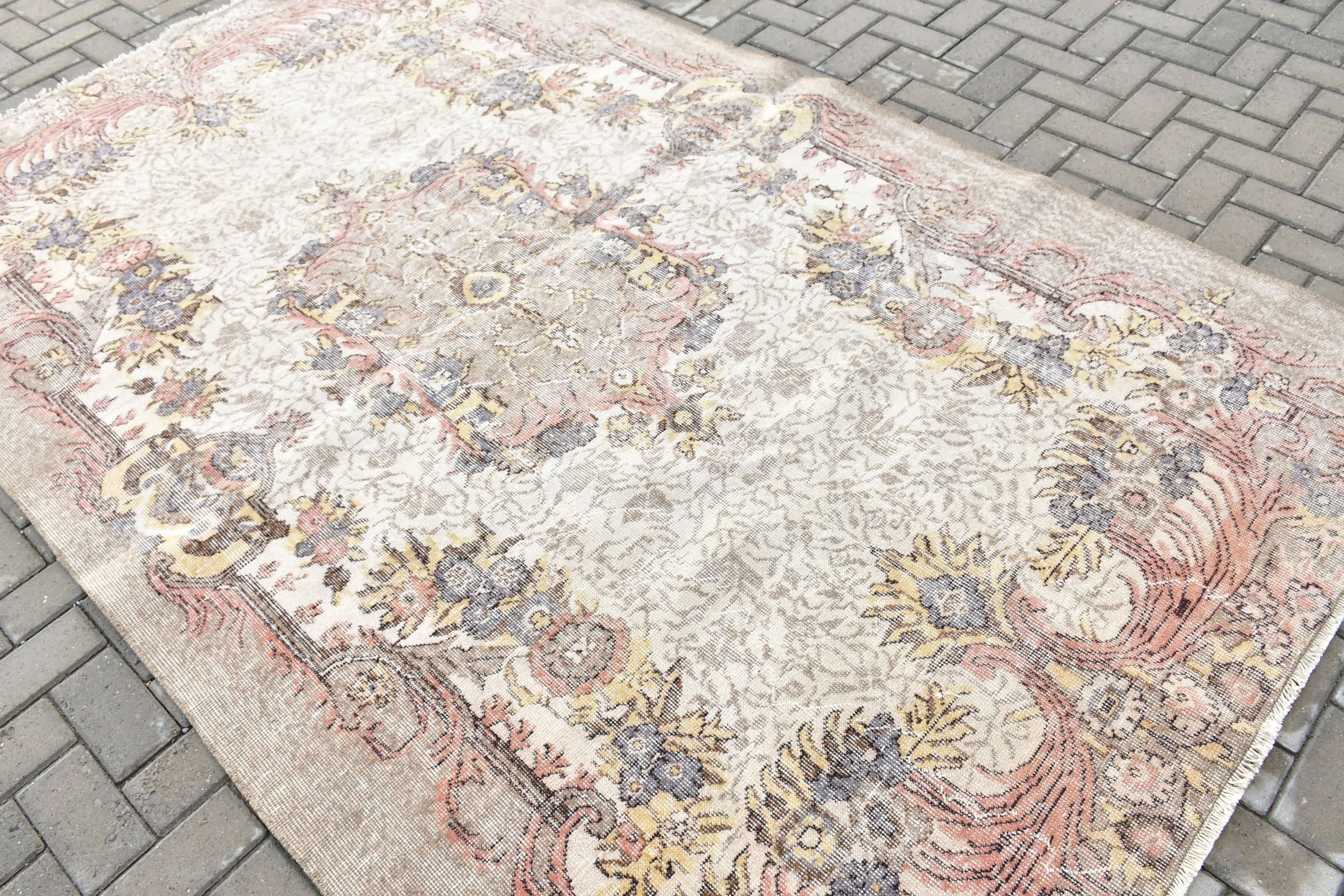 Muted Rug, Beige  5.8x9.2 ft Large Rug, Dining Room Rugs, Cool Rugs, Moroccan Rugs, Vintage Rugs, Salon Rug, Turkish Rug