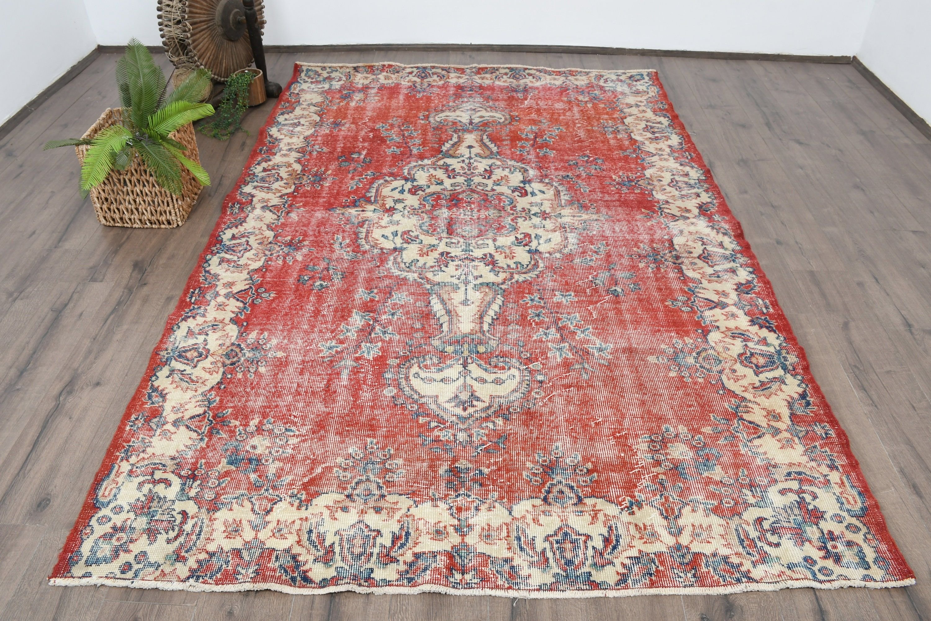 Red Moroccan Rugs, Turkish Rugs, Rugs for Salon, Living Room Rug, Vintage Rugs, Home Decor Rug, 5.8x9.1 ft Large Rugs, Old Rug, Bedroom Rug