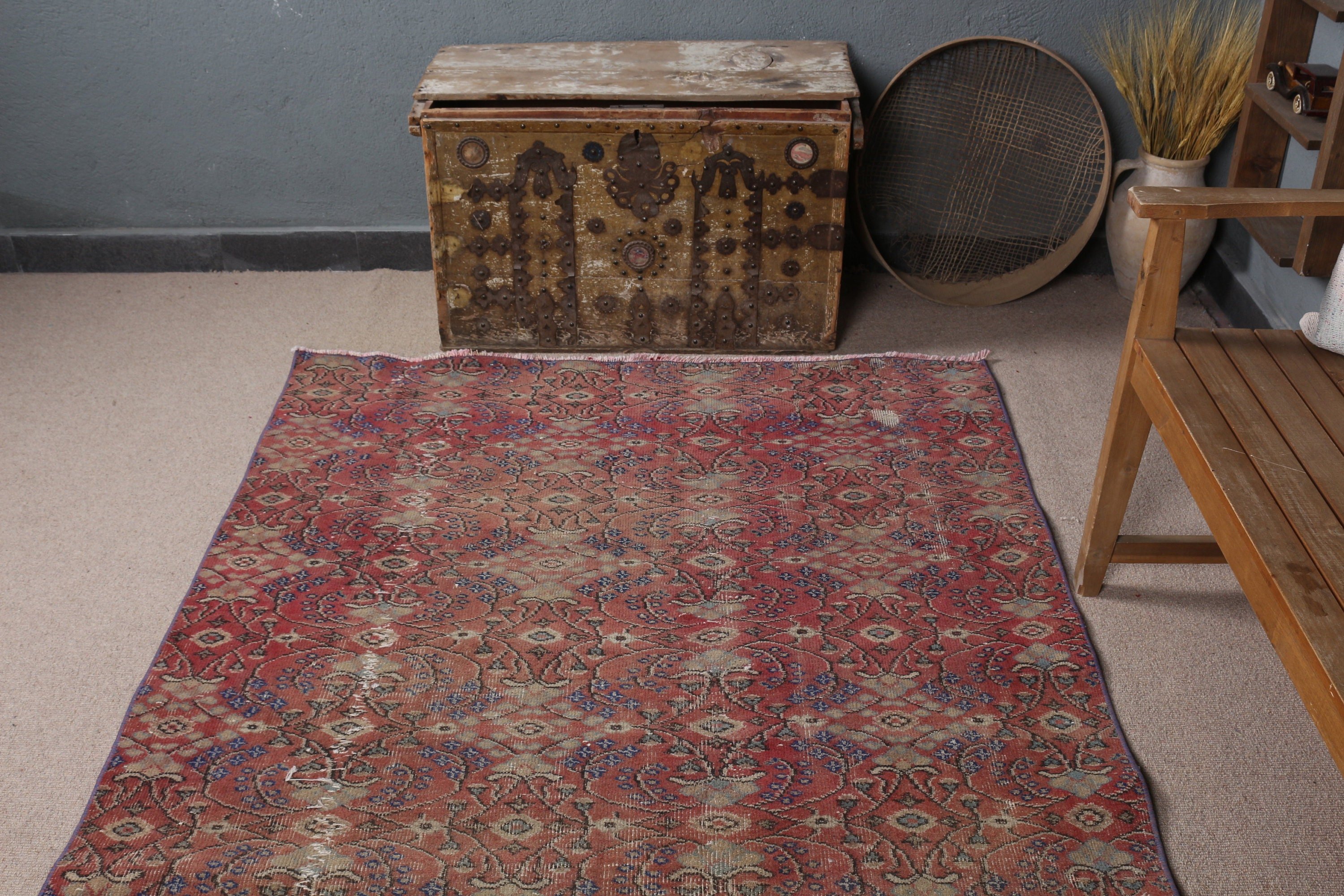 Red Oriental Rugs, 4.5x8.6 ft Area Rug, Vintage Rug, Kitchen Rug, Indoor Rugs, Rugs for Area, Nursery Rug, Turkish Rug, Bedroom Rug