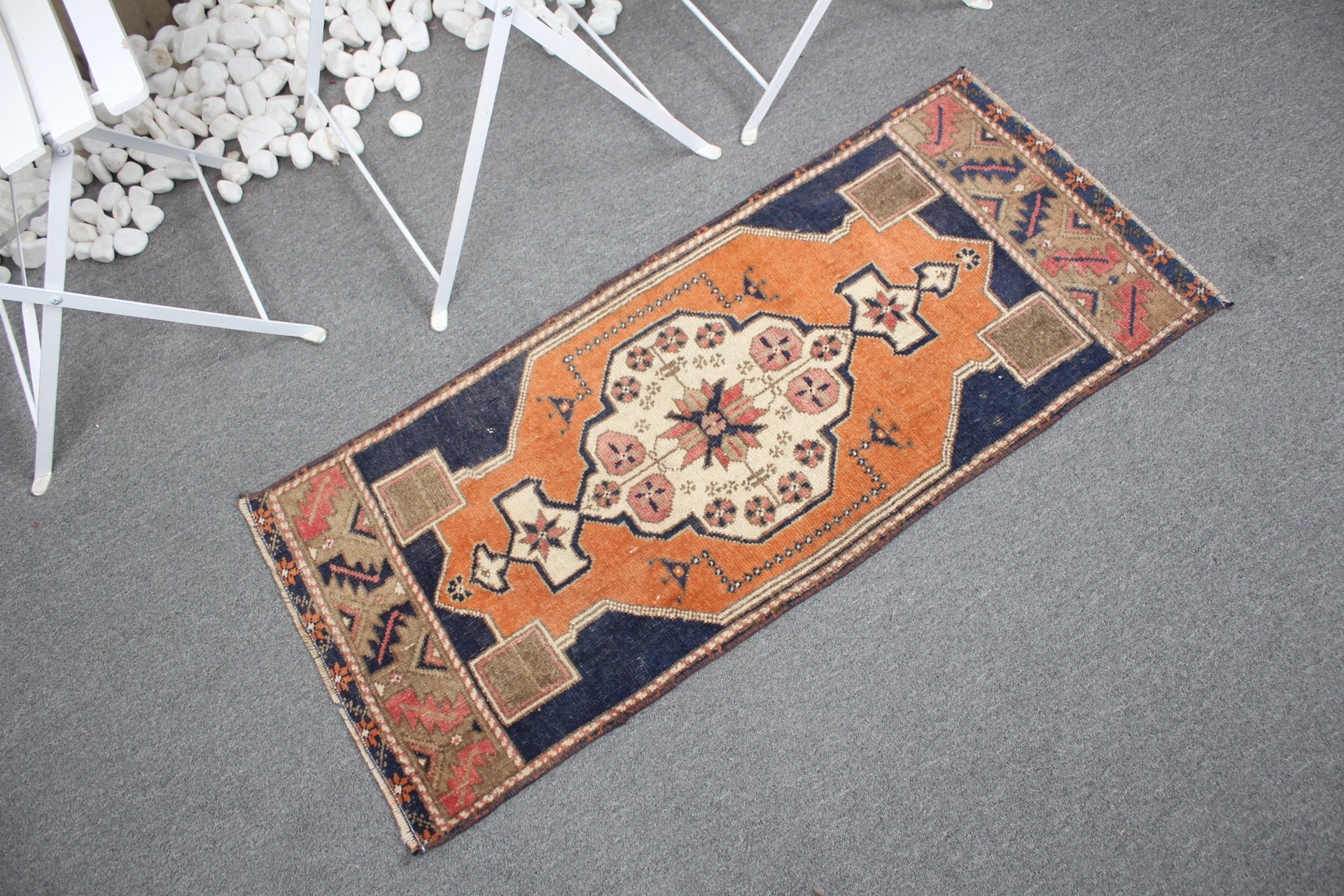 Orange Antique Rugs, 1.6x3.7 ft Small Rug, Oushak Rug, Turkish Rugs, Nursery Rugs, Anatolian Rugs, Vintage Rug, Boho Rug, Wall Hanging Rug