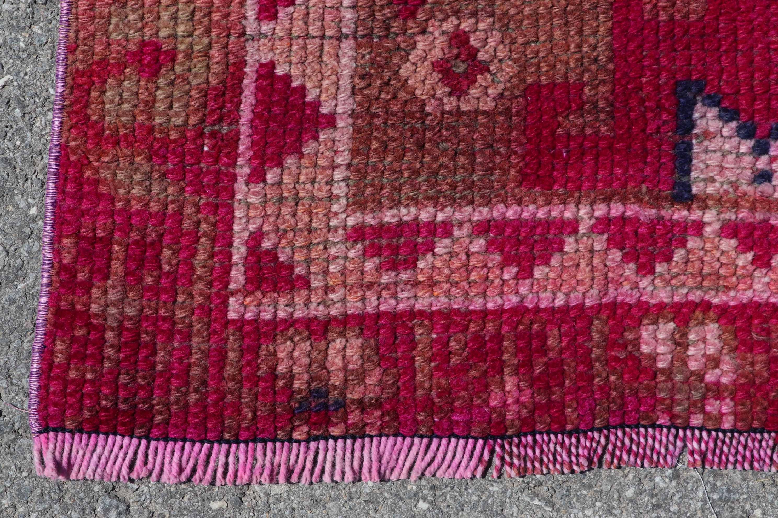 Yün Halı, Vintage Halı, 2.9x13.1 ft Runner Halı, Türk Halıları, Pembe Ev Dekor Halıları, Retro Halılar, Mutfak Halısı, Koridor Halıları, Koridor Halıları