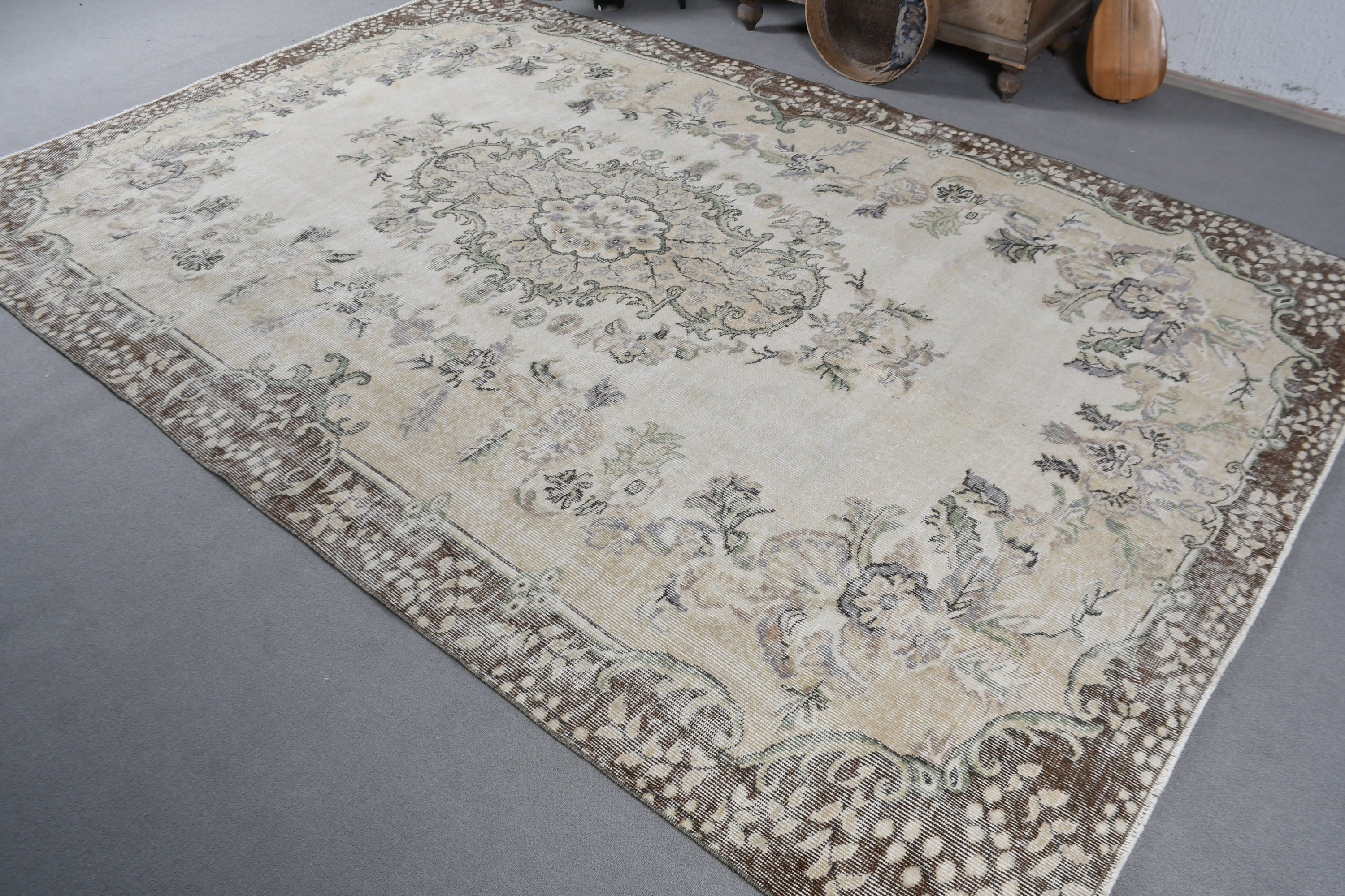 Bedroom Rug, Turkish Rugs, Beige Oriental Rugs, Aztec Rugs, 6.6x10.3 ft Large Rugs, Cool Rug, Vintage Rug, Living Room Rug