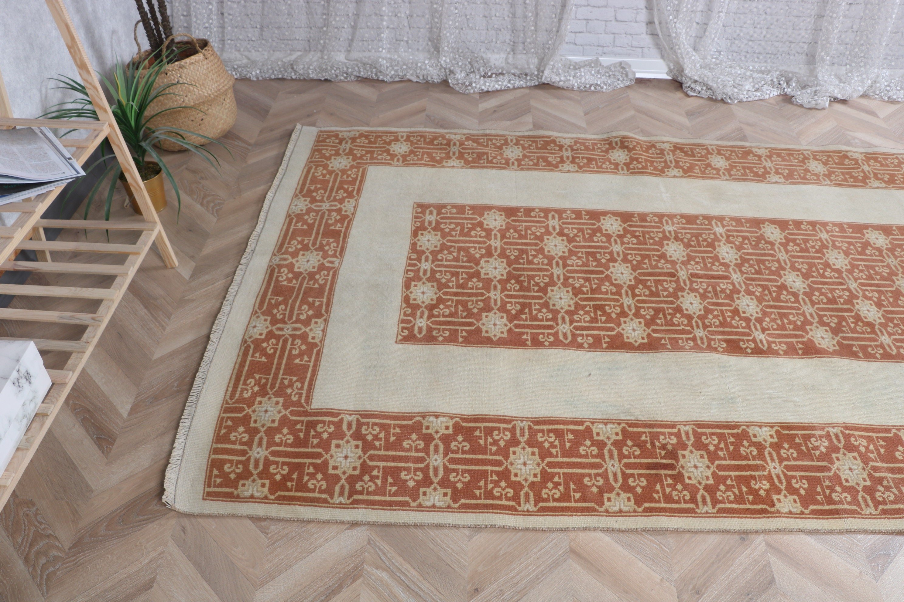 Türk Halısı, Yemek Odası Halıları, Oushak Alan Halıları, Bej Ev Dekorasyonu Halıları, Boho Halısı, 5x7.9 ft Alan Halıları, Ev Dekorasyonu Halısı, Vintage Halı