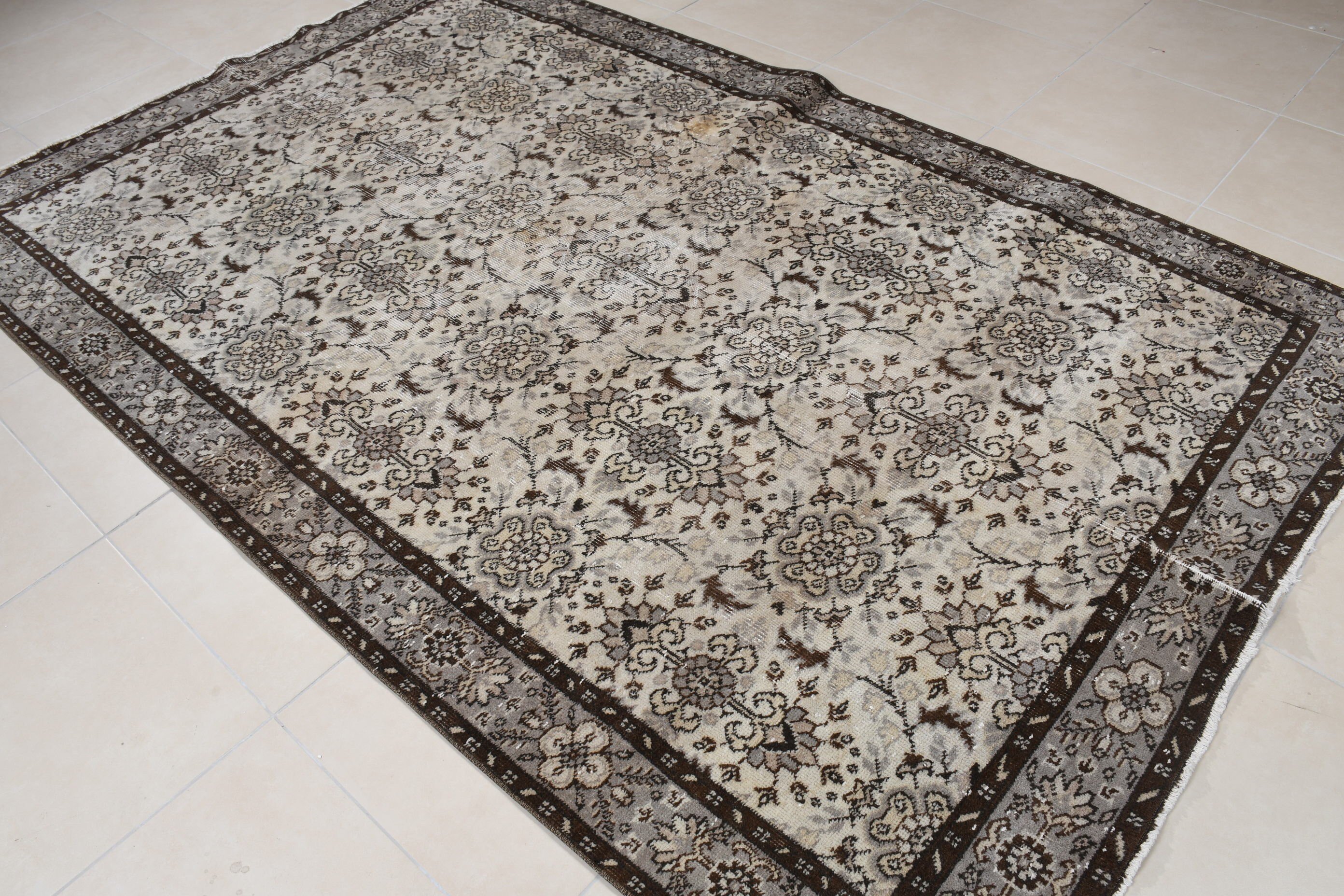 Vintage Halılar, Türk Halıları, Yatak Odası Halıları, Oturma Odası Halısı, Mutfak Halısı, Gri 5.8x9.1 ft Büyük Halı, Sanat Halısı, Yatak Odası Halıları