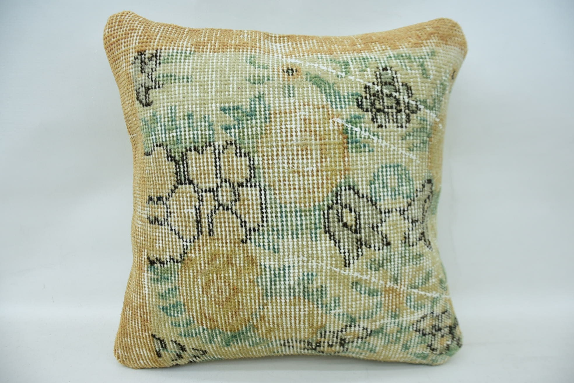 16"x16" Beige Cushion, Boho Pillow, Office Chair Cushion Case, Bed Pillow Cover, Turkish Kilim Pillow, Interior Designer Pillow