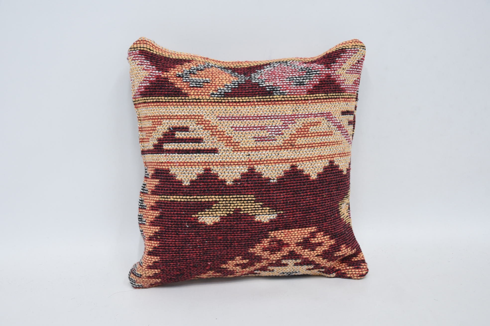 Luxury Cushion, Vintage Kilim Pillow, 12"x12" Red Pillow Case, Handwoven Pillow Sham, Turkish Pillow, Handmade Kilim Cushion