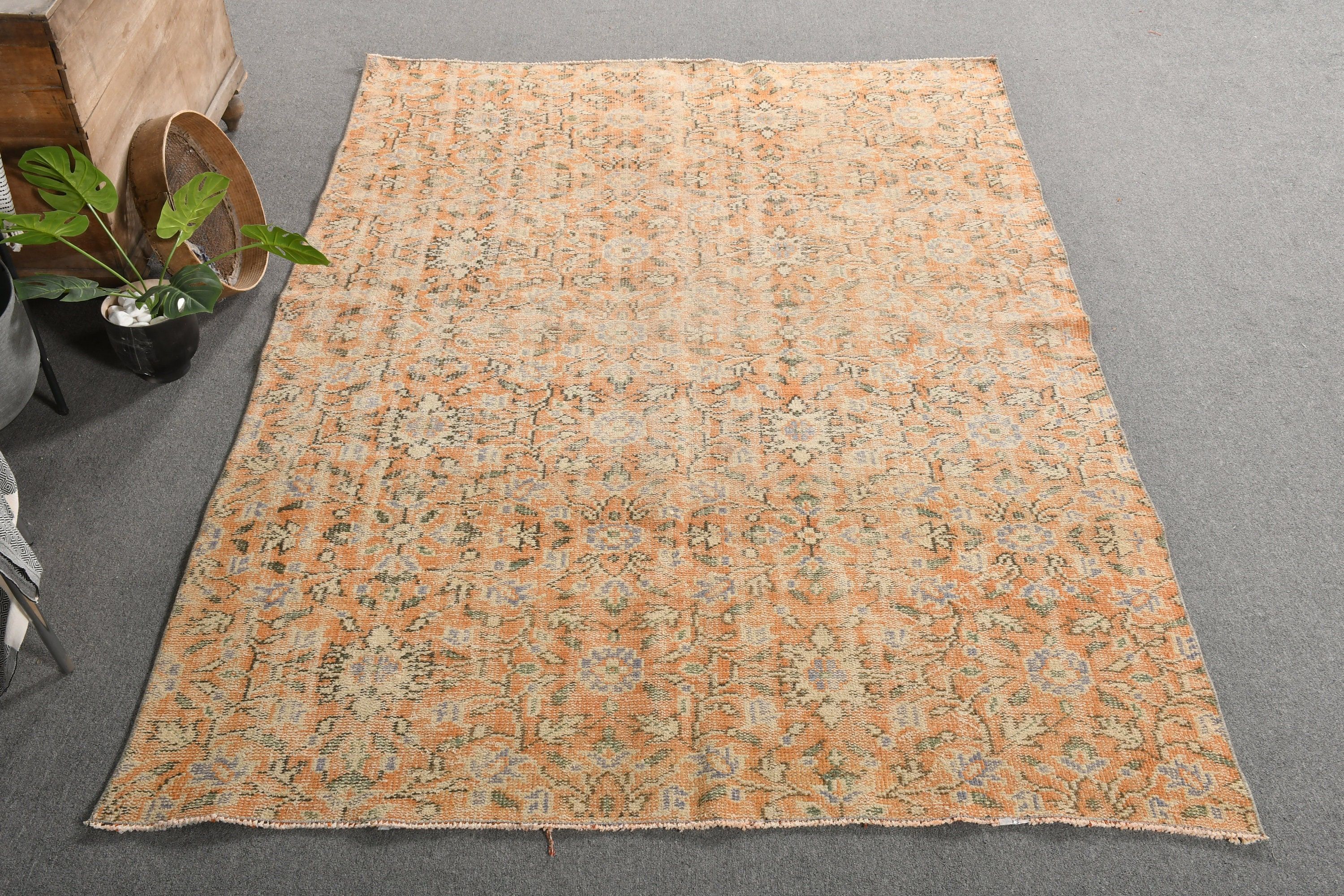 5.8x8.5 ft Büyük Halılar, Mutfak Halısı, Vintage Halı, Salon Halısı, Düğün Halıları, Turuncu Oushak Halısı, Türk Halısı, Oturma Odası Halısı