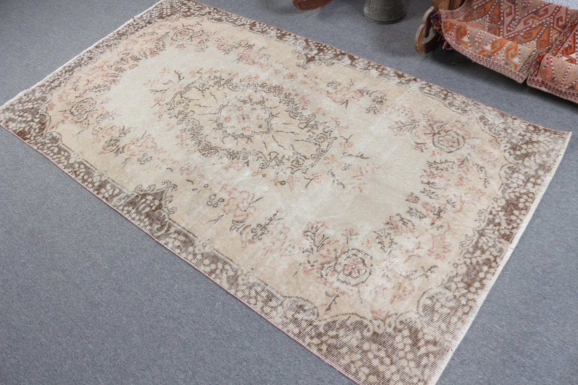 Beige  3.7x6.8 ft Area Rug, Vintage Rug, Floor Rugs, Turkish Rug, Indoor Rug, Cool Rug, Rugs for Indoor, Boho Area Rug Rugs