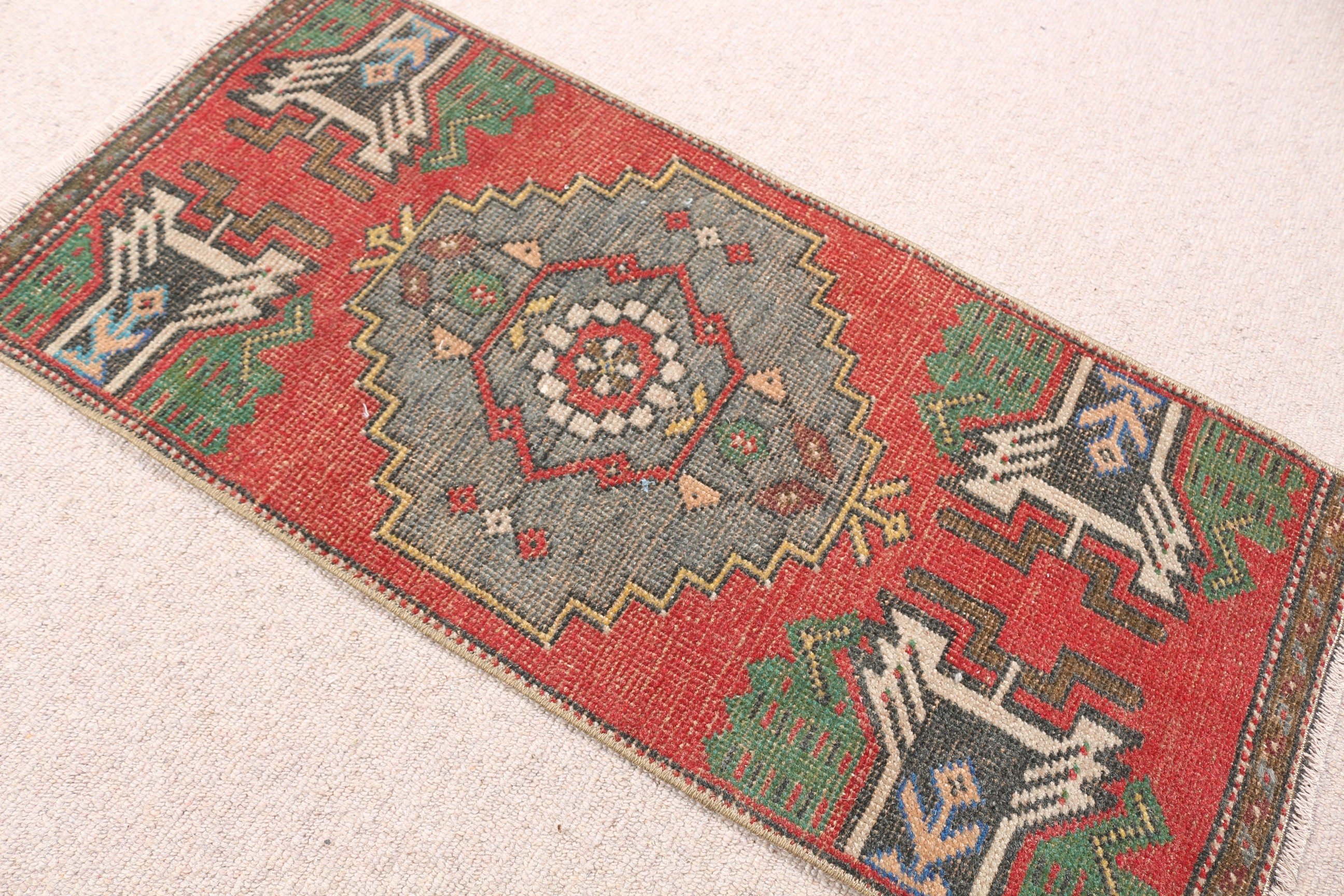 Oushak Rugs, Kitchen Rug, Vintage Rugs, 1.4x3.1 ft Small Rug, Rugs for Nursery, Oriental Rug, Red Anatolian Rug, Turkish Rug, Entry Rugs