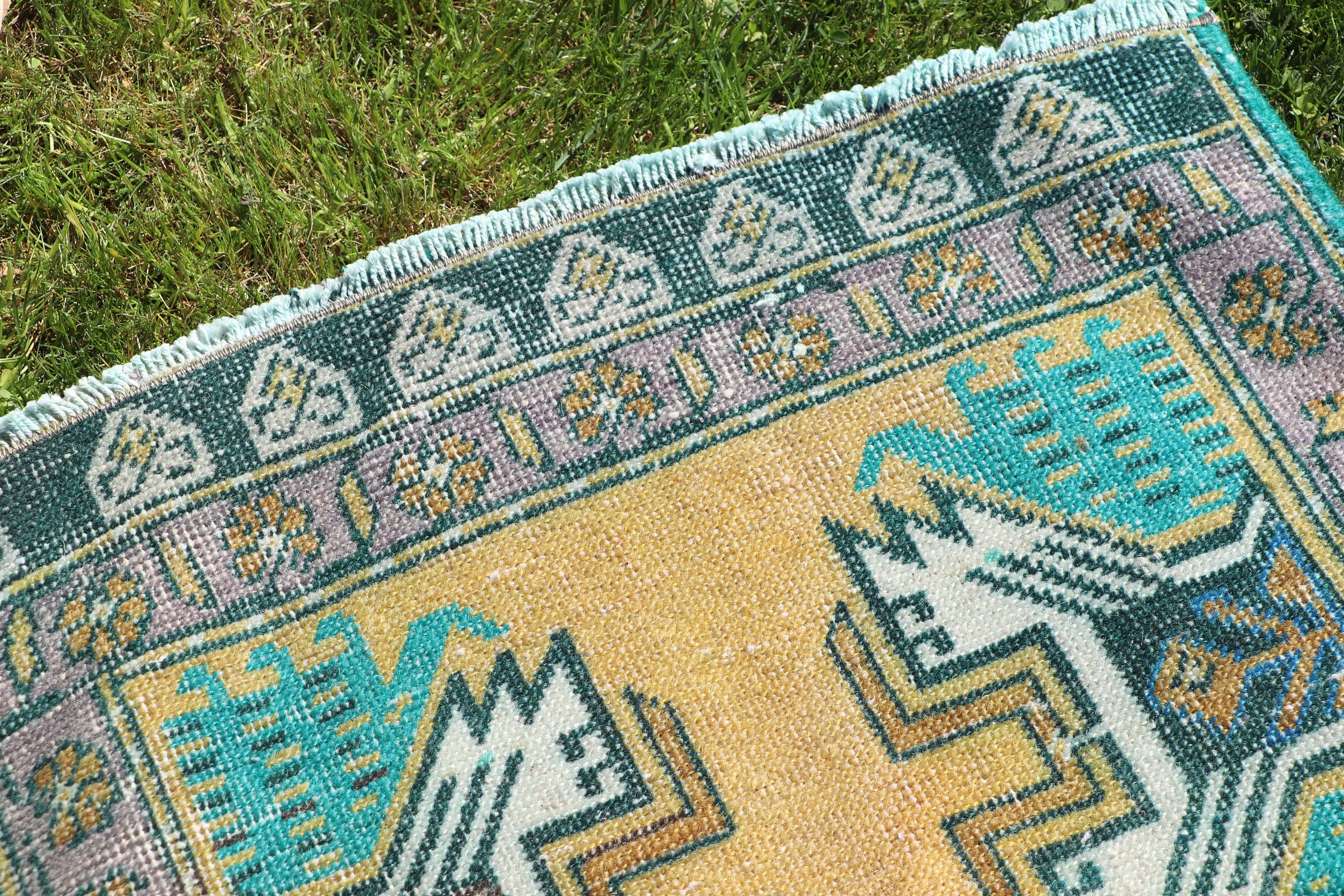 Anadolu Halısı, 1.7x3.3 ft Küçük Halılar, Sarı Oushak Halısı, Küçük Vintage Halılar, Vintage Halılar, Geometrik Halılar, Türk Halısı, Araba Paspas Halıları