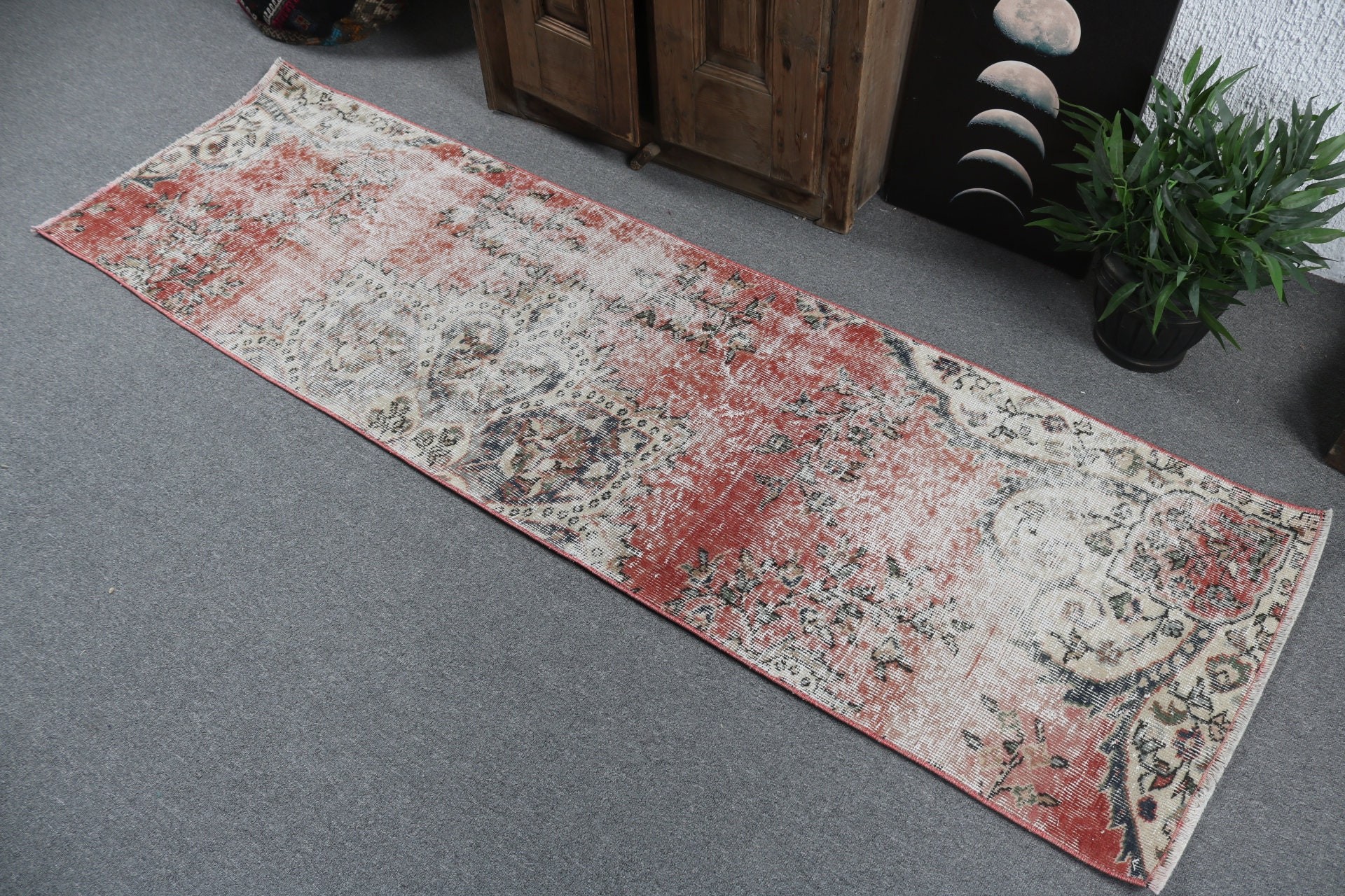 Moroccan Rugs, Beni Ourain Runner Rug, Vintage Rug, Handwoven Rug, Oriental Rugs, Red  2.2x7.5 ft Runner Rugs, Turkish Rugs