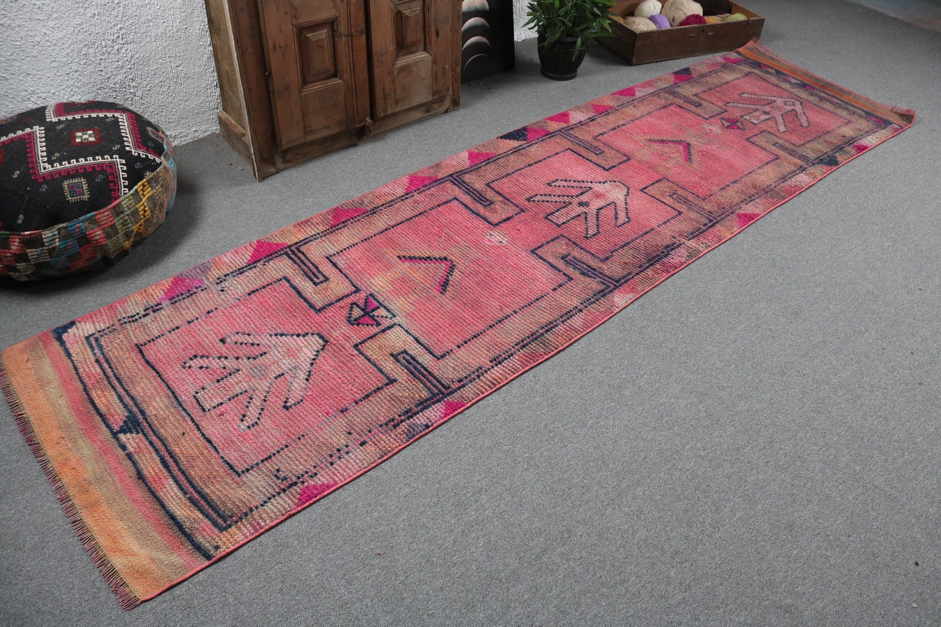 Corridor Rugs, Anatolian Rug, Luxury Rug, Pink Wool Rugs, 2.9x10.8 ft Runner Rug, Vintage Rug, Turkish Rug, Rugs for Stair, Stair Rug