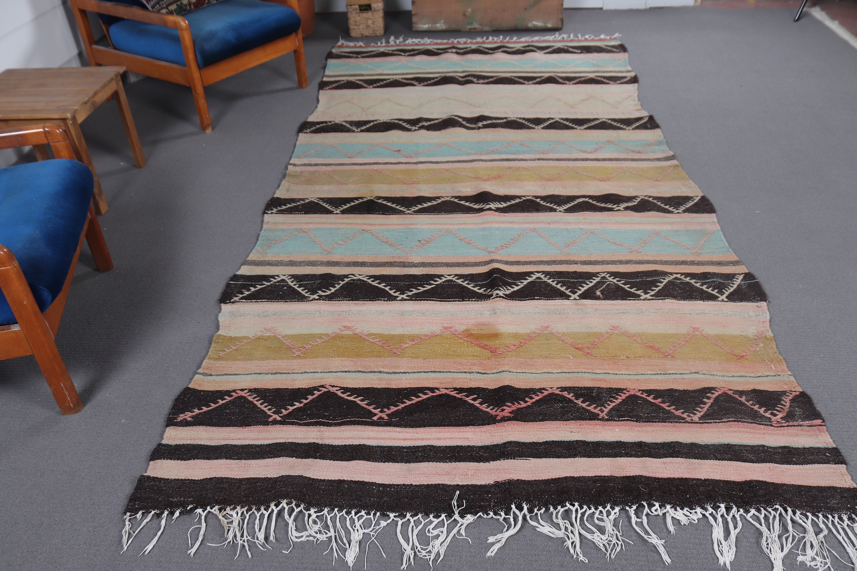 Büyük Oushak Halı, Salon Halısı, Türk Halıları, Modern Halı, Bej Yer Halıları, 5.1x10.5 ft Büyük Halılar, Vintage Halı, Geometrik Halı, Kilim