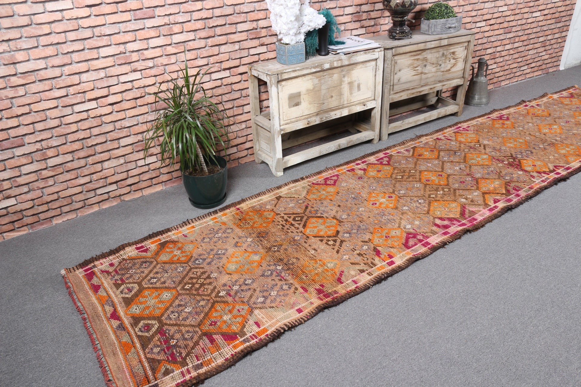 Kitchen Rugs, Rugs for Stair, Turkish Rugs, Cool Rug, Anatolian Rugs, Orange Antique Rug, 3x13.7 ft Runner Rugs, Stair Rug, Vintage Rugs