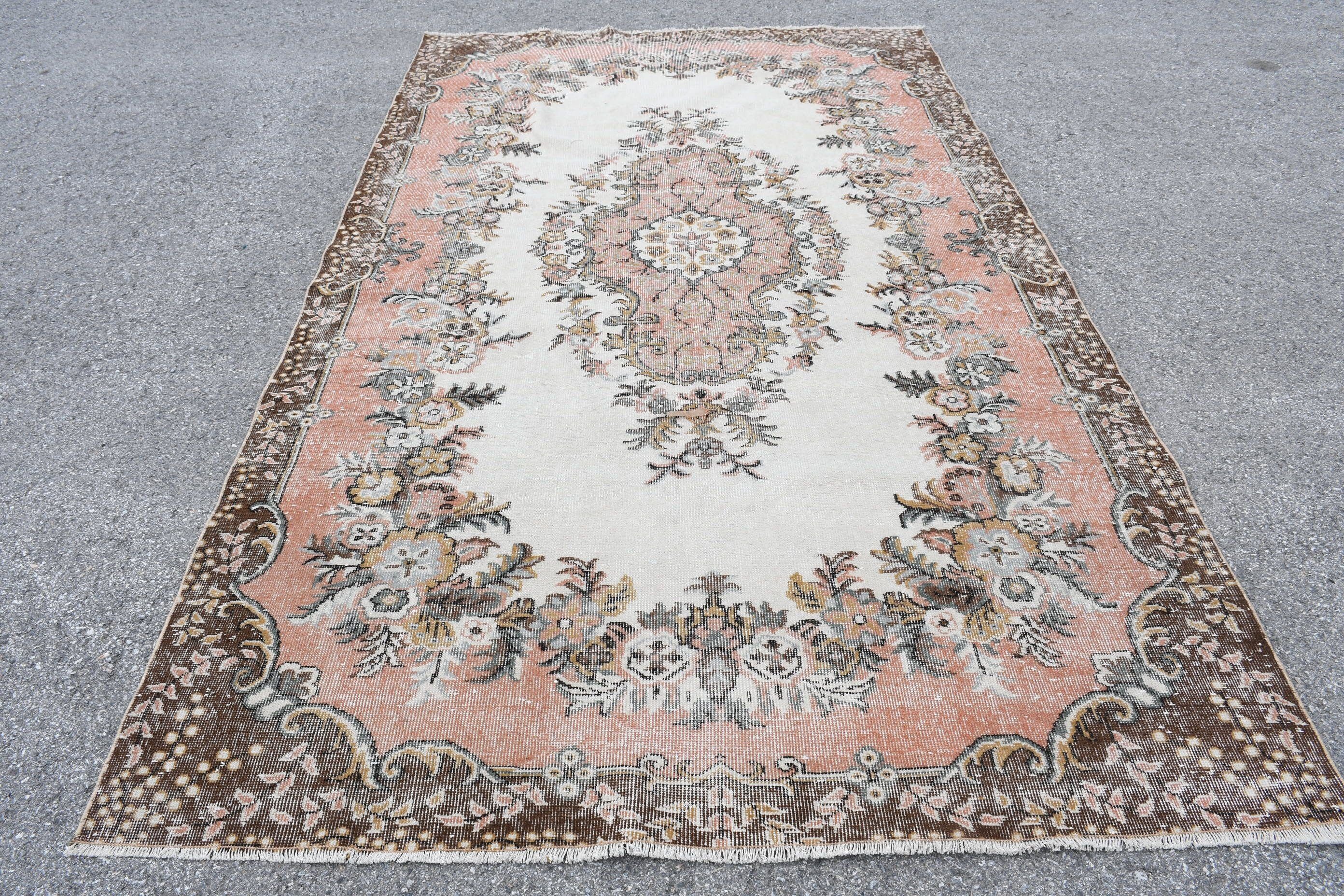 Türk Halısı, Salon Halısı, Vintage Halı, Oturma Odası Halısı, Fas Halıları, 5.7x9.7 ft Büyük Halılar, Turuncu Yün Halı, Salon Halıları