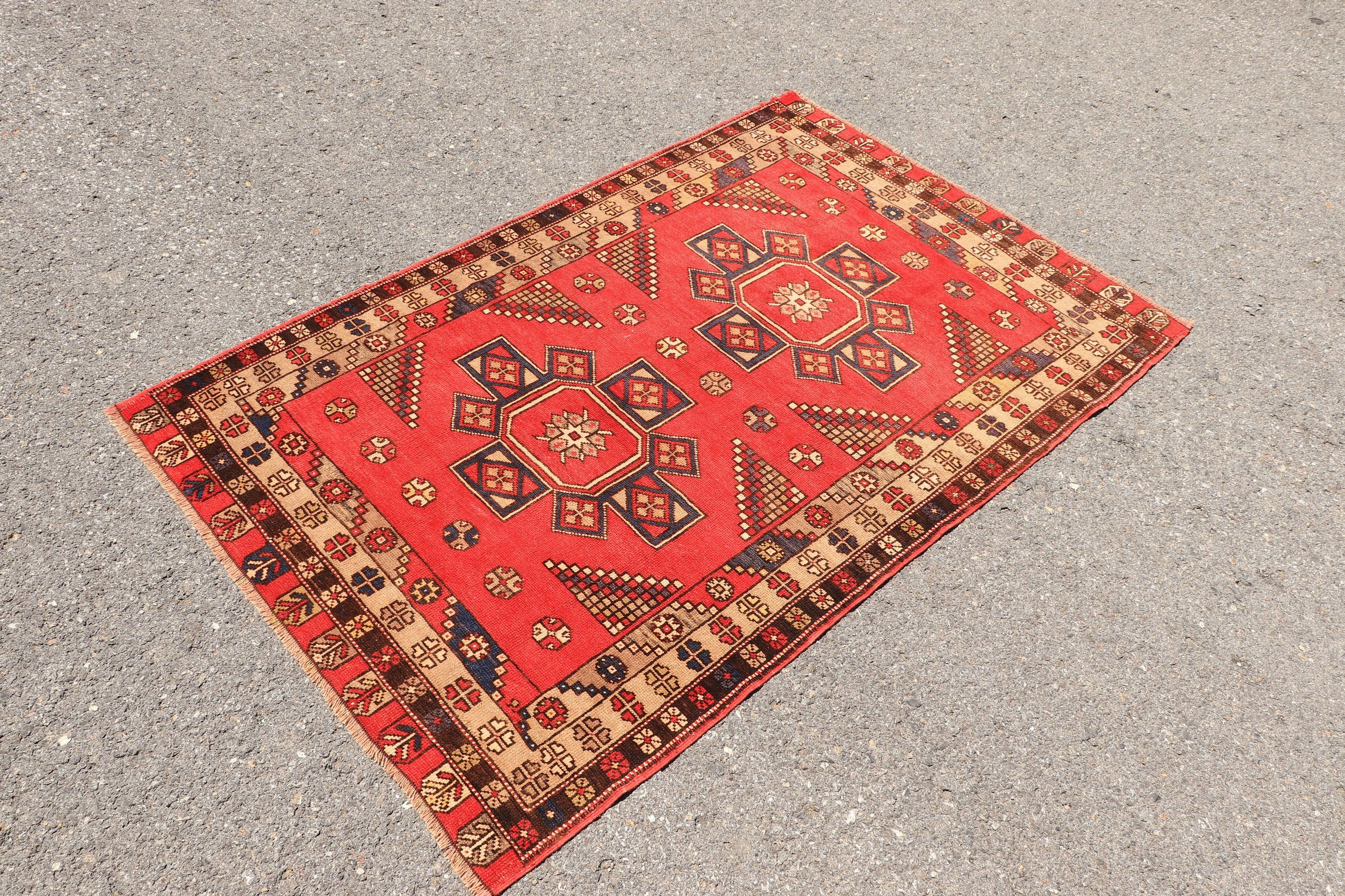 Antique Rug, Bedroom Rugs, 3.6x5.5 ft Accent Rug, Kitchen Rug, Designer Rug, Turkish Rugs, Red Moroccan Rug, Oriental Rugs, Vintage Rug