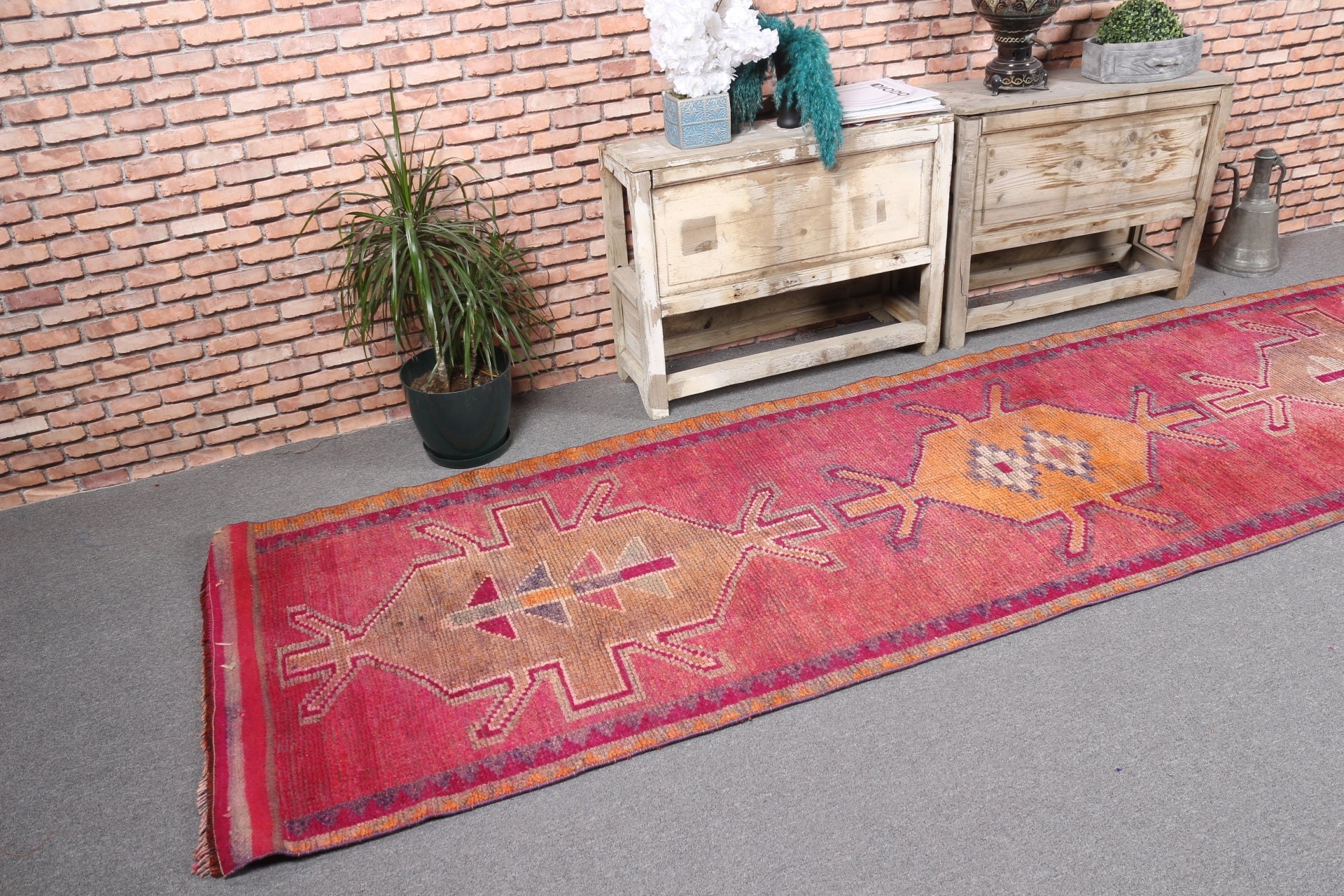 Stair Rug, Hallway Rug, Oriental Rug, Vintage Rug, Pink Anatolian Rugs, Rugs for Runner, Antique Rugs, 3x11.7 ft Runner Rugs, Turkish Rug