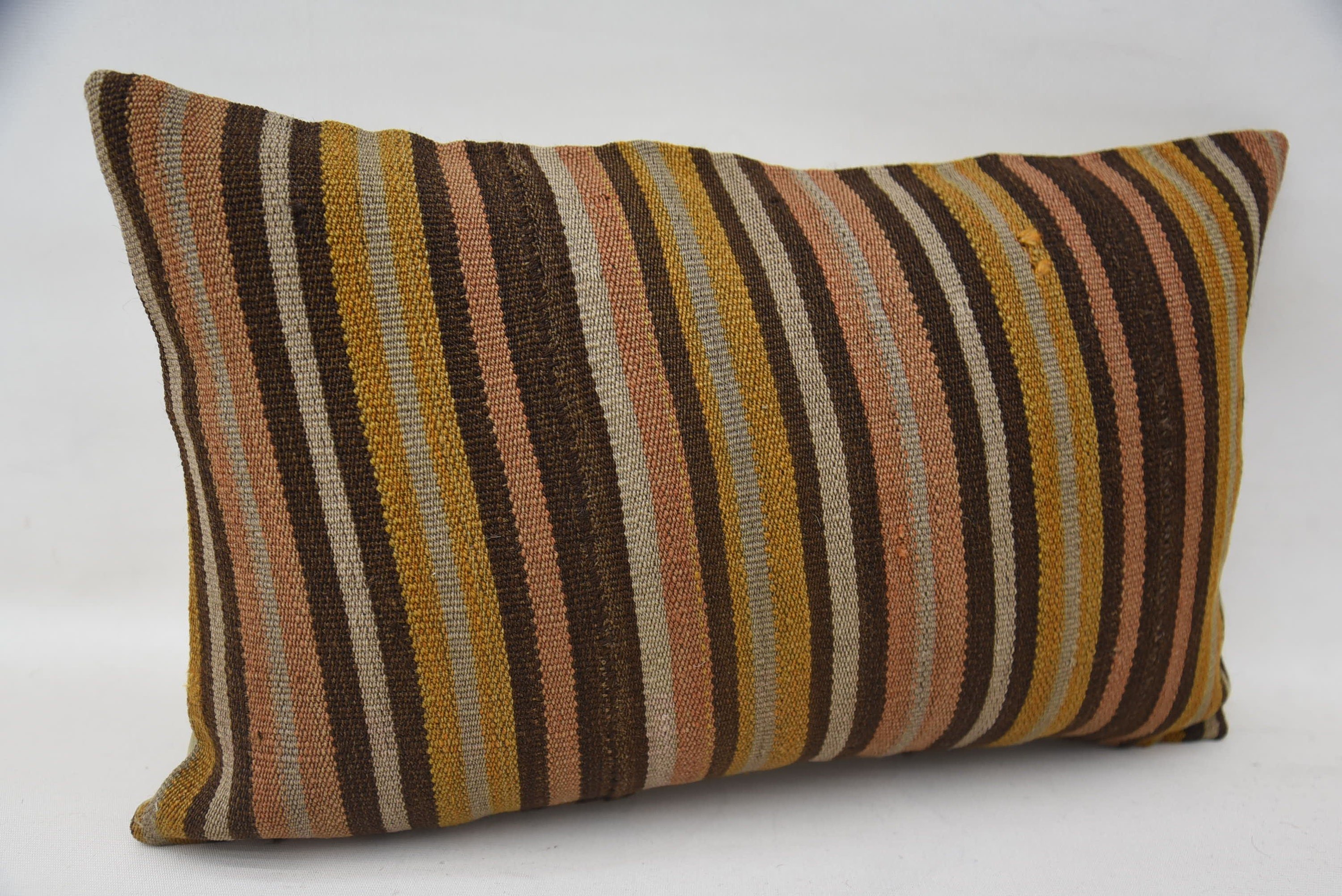 Home Decor Pillow, Kilim Cushion Sham, 12"x20" Brown Cushion, Vintage Kilim Throw Pillow, Customized Cushion, Bed Pillow Sham