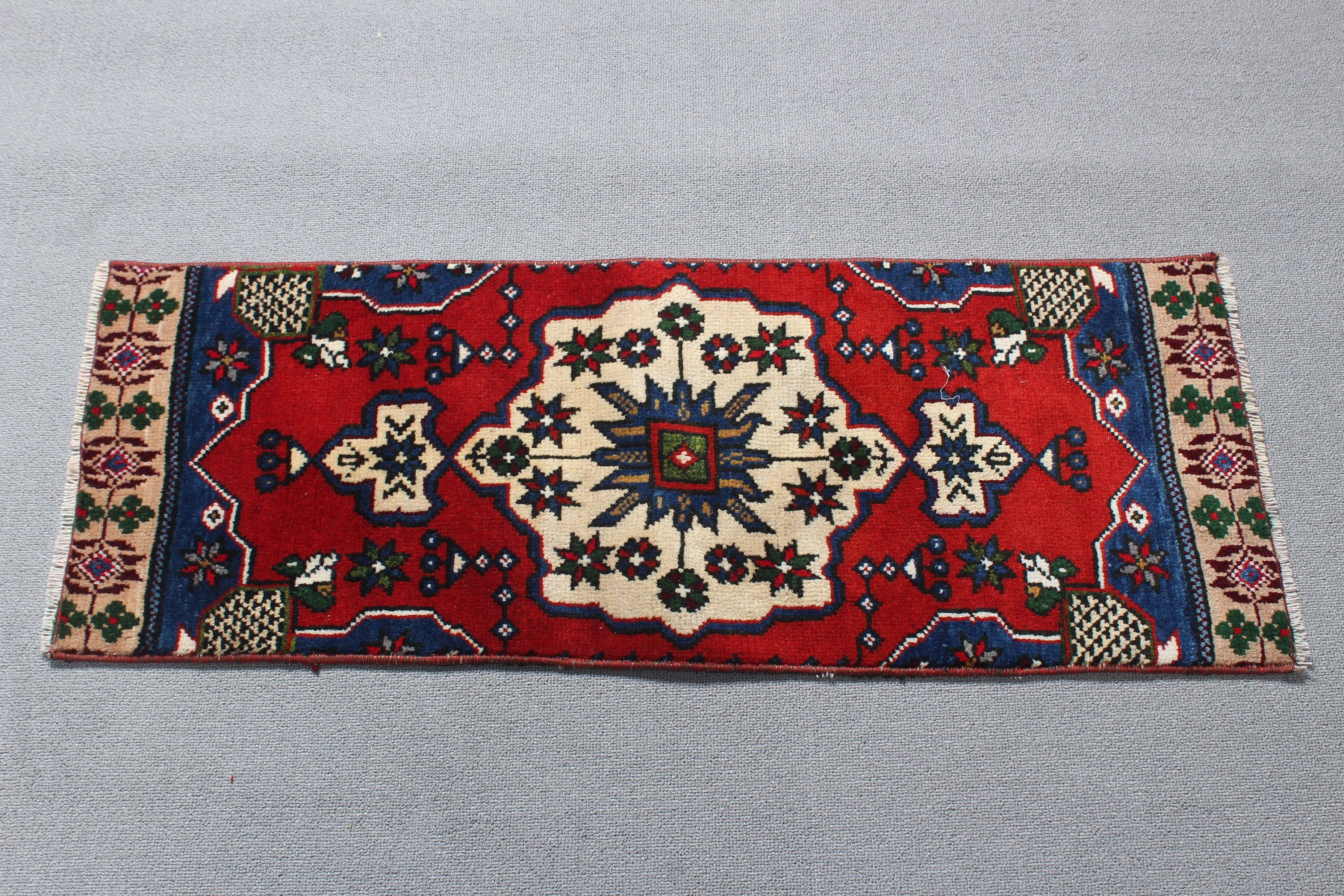 Kırmızı Yün Halılar, Vintage Halı, 1.2x3.2 ft Küçük Halı, Lüks Halılar, Düz Dokuma Halılar, Yer Halısı, Küçük Boho Halı, Küçük Vintage Halılar, Türk Halısı