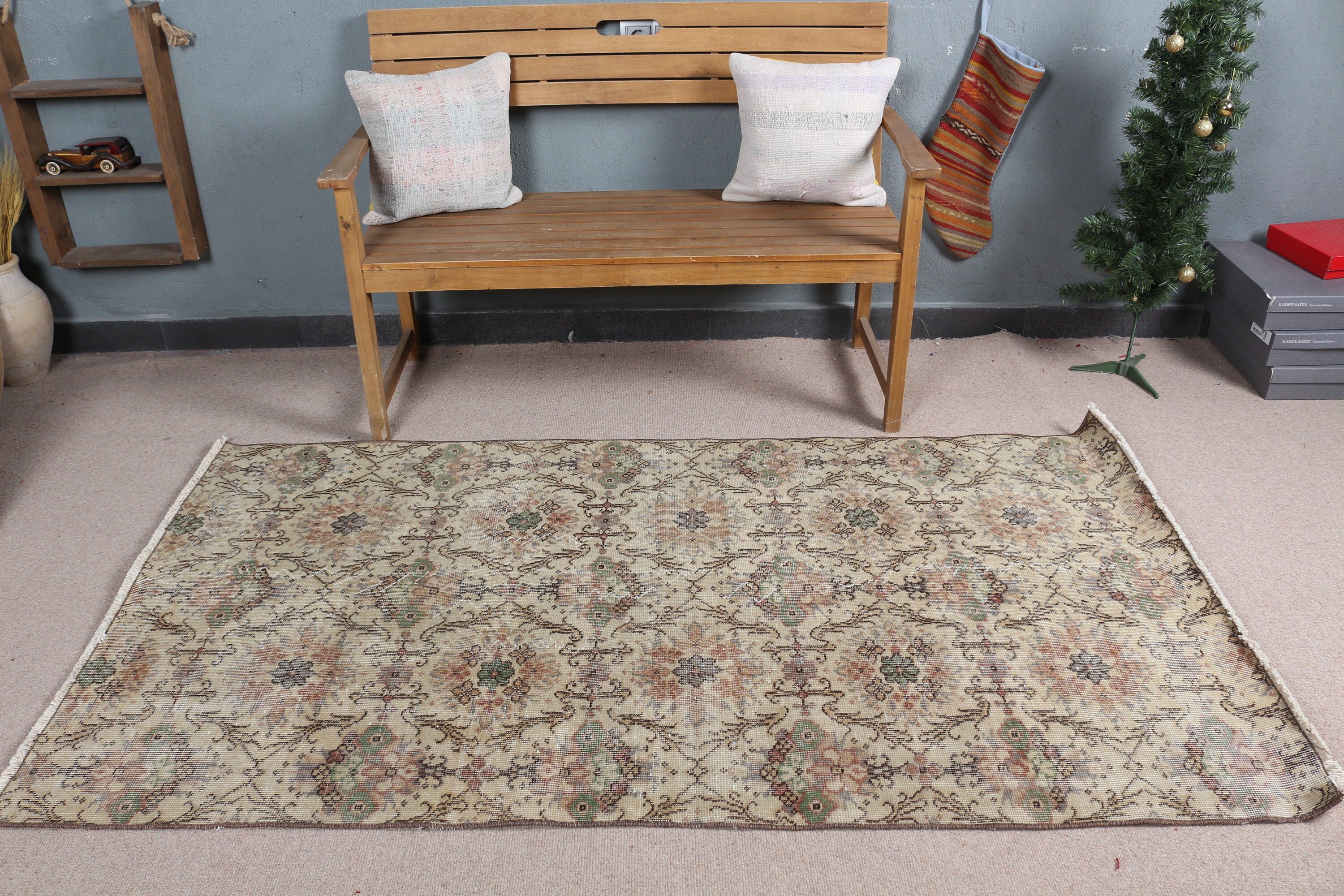 Oushak Rug, Cool Rug, Rugs for Area, Beige Anatolian Rug, Old Rug, Turkish Rug, Indoor Rug, Nursery Rugs, Vintage Rug, 3.7x6.8 ft Area Rugs