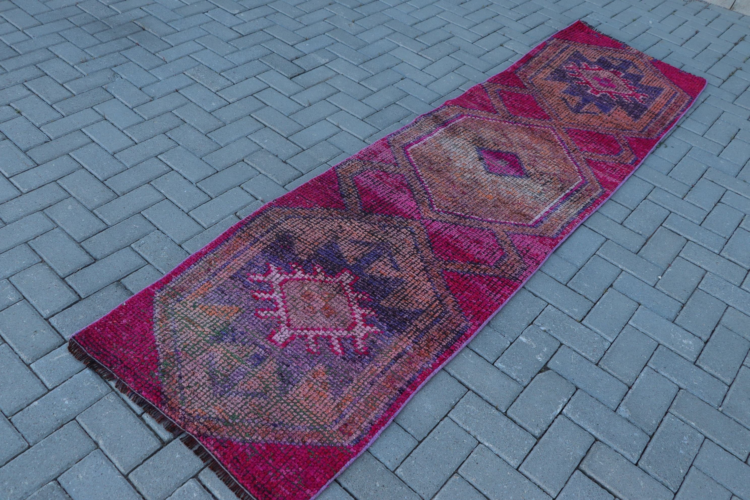 Home Decor Rug, 2.5x9.1 ft Runner Rug, Turkish Rugs, Boho Rug, Stair Rug, Pink Anatolian Rug, Moroccan Rug, Rugs for Hallway, Vintage Rugs