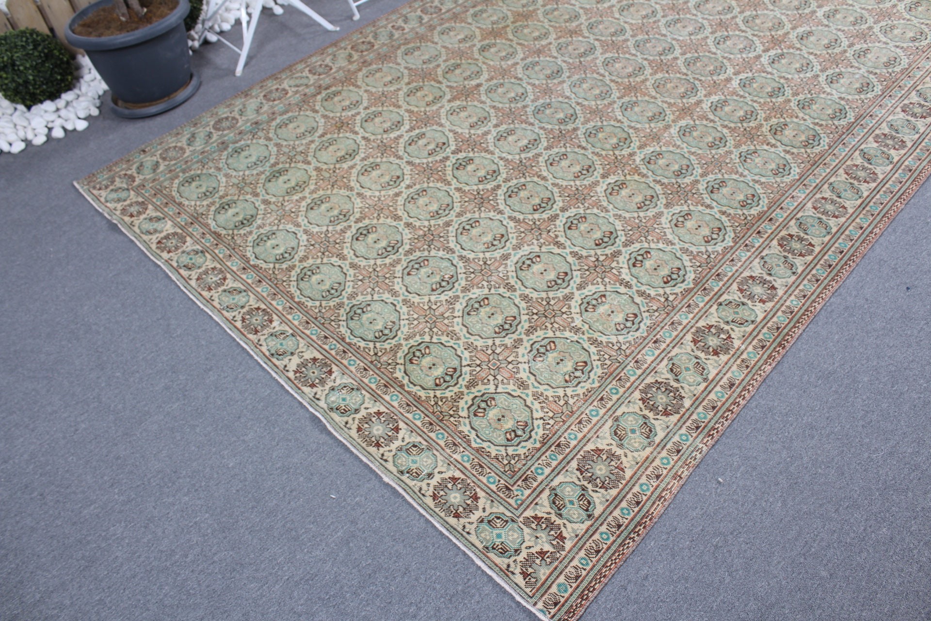 Antika Halılar, Göçebe Halısı, 6.4x9.8 ft Büyük Halılar, Vintage Halılar, Yemek Odası Halısı, Yatak Odası Halısı, Yeşil Antika Halı, Yer Halısı, Türk Halıları