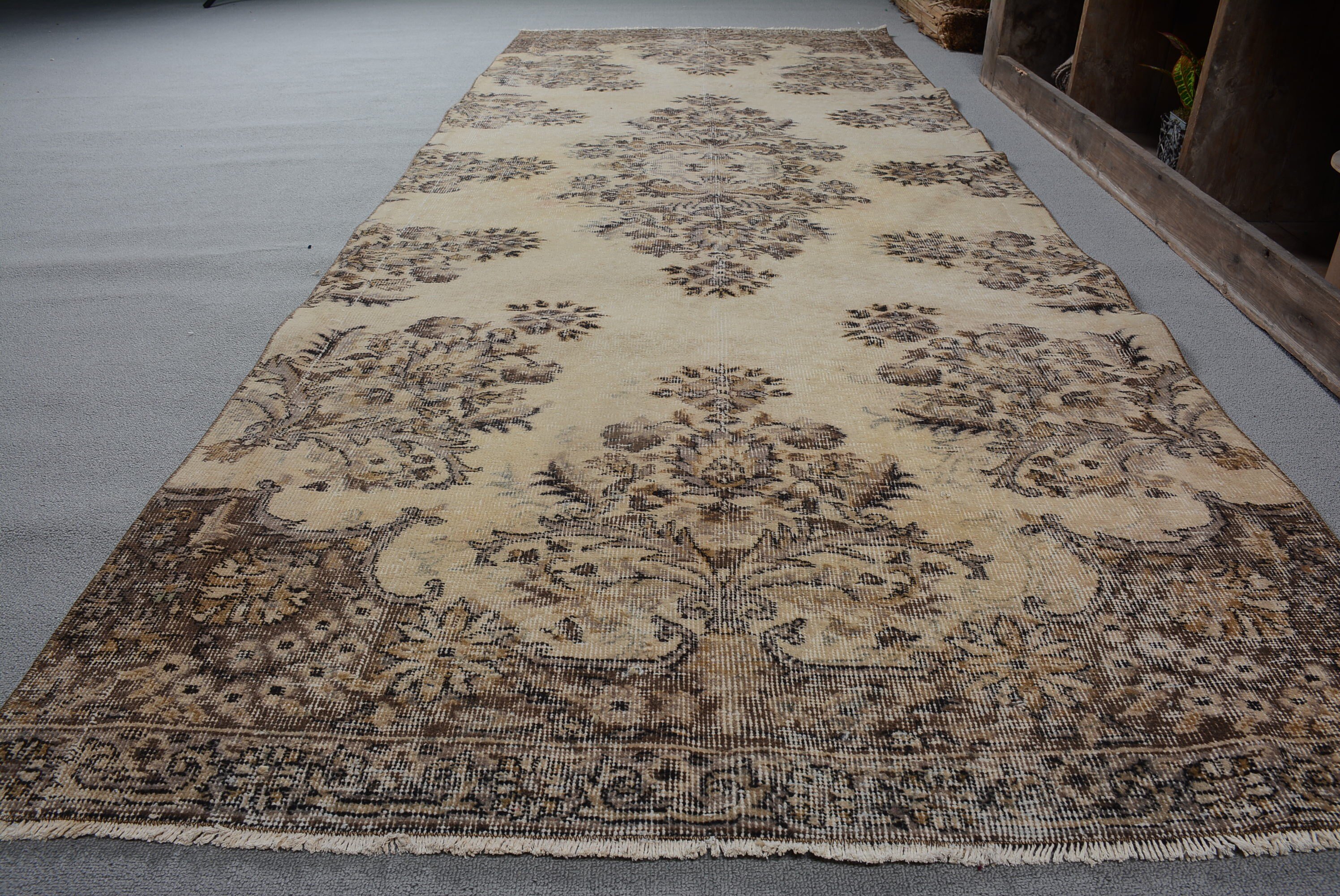 Oushak Rug, Beige  3.8x9.8 ft Runner Rug, Handmade Rug, Vintage Rugs, Kitchen Rug, Corridor Rug, Anatolian Rug, Turkish Rug