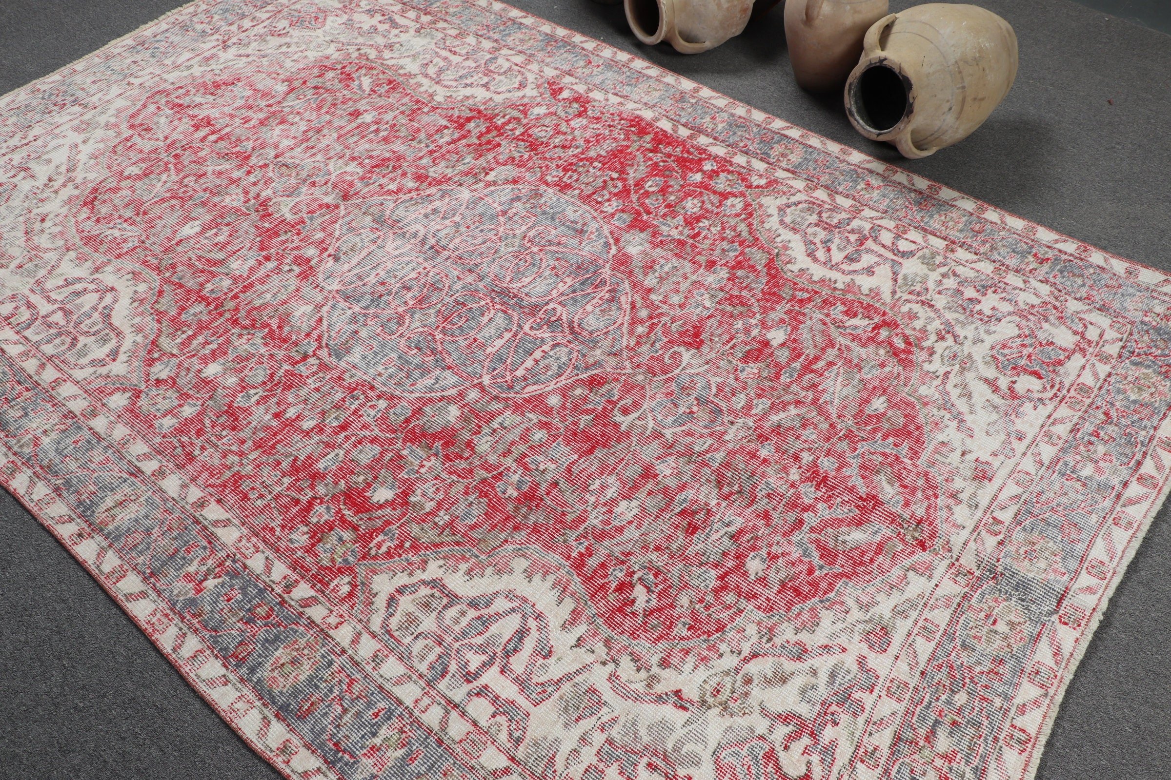 5.5x8.3 ft Large Rugs, Dining Room Rugs, Red Kitchen Rug, Turkish Rugs, Moroccan Rugs, Vintage Rugs, Antique Rugs, Bedroom Rug, Bright Rug