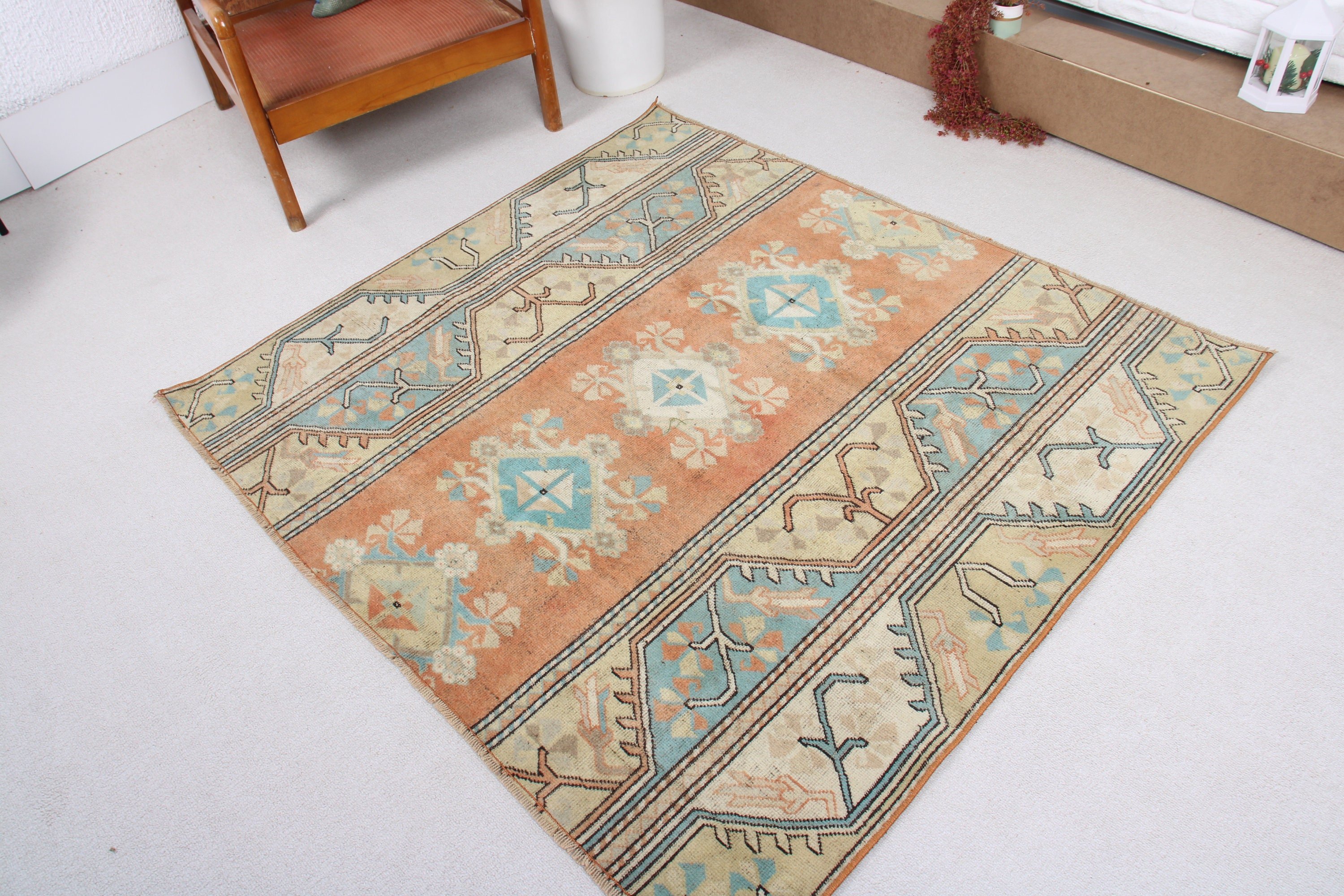 Bedroom Rug, Vintage Accent Rugs, Home Decor Rug, Boho Rugs, Vintage Rug, Beige Luxury Rugs, Floor Rug, Turkish Rug, 4.8x4.3 ft Accent Rugs