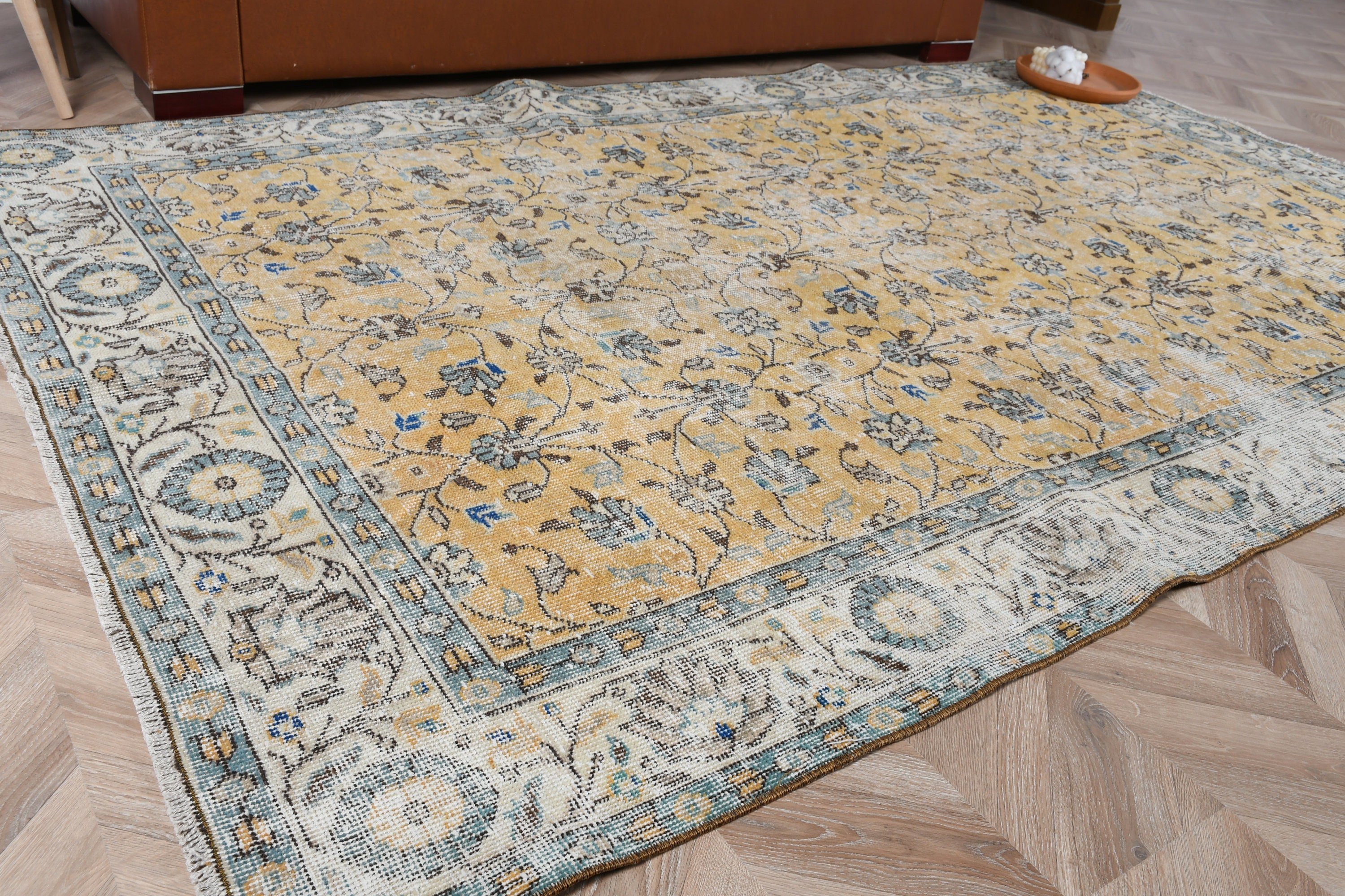 Moroccan Rugs, Dining Room Rug, Oushak Rug, Turkish Rug, 5.2x8.6 ft Large Rug, Living Room Rug, Vintage Rugs, Yellow Home Decor Rug