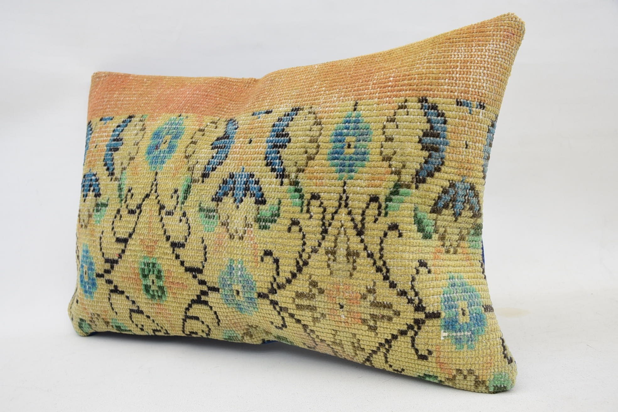 16"x24" Orange Pillow, Kilim Pillow Cover, Antique Pillows, Boho Pillow, Turkish Corner Cushion Case, Knitted Cushion Cover