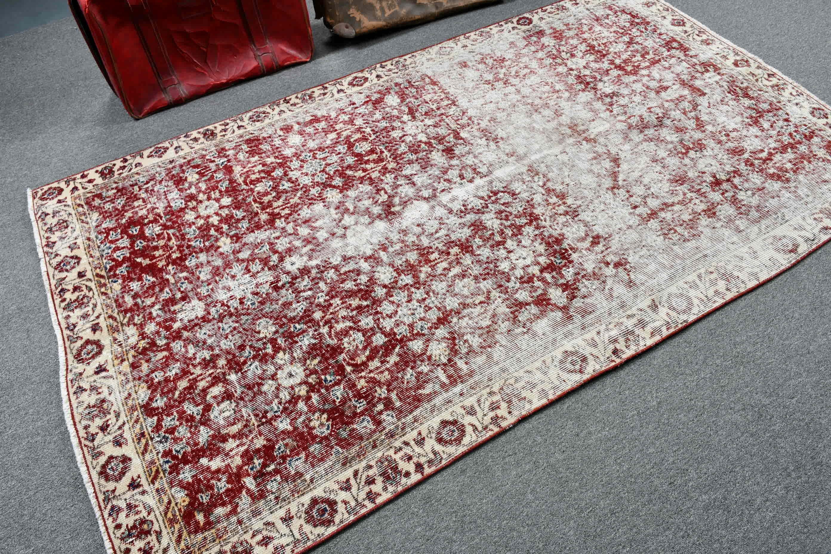 Floor Rug, Vintage Rugs, Red  4.2x7.3 ft Area Rug, Vintage Decor Rug, Rugs for Area, Oriental Rug, Cool Rugs, Turkish Rug
