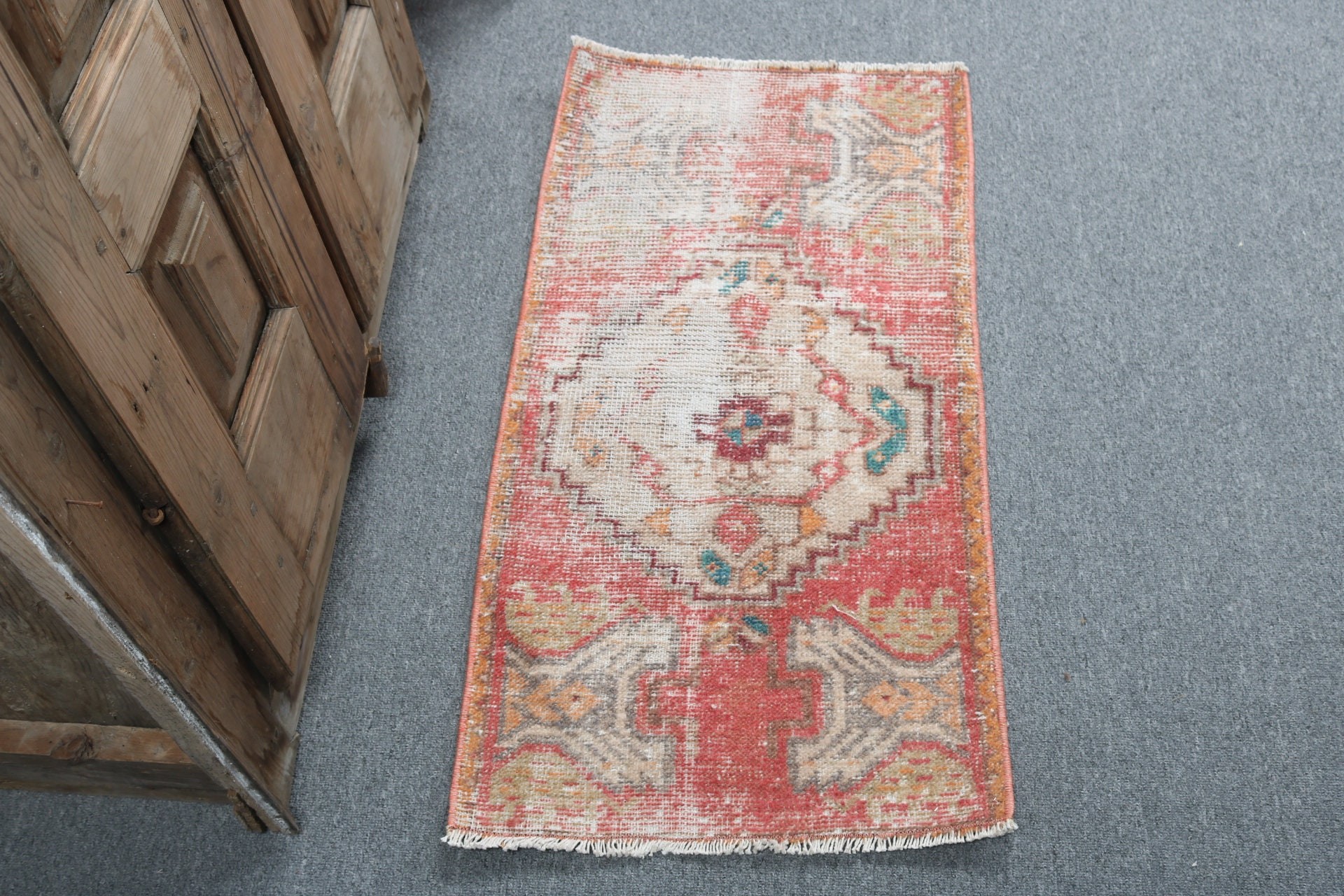 Handmade Rugs, Neutral Rugs, 1.5x2.9 ft Small Rugs, Turkish Rug, Wall Hanging Rugs, Boho Rug, Small Boho Rugs, Vintage Rugs, Red Cool Rug