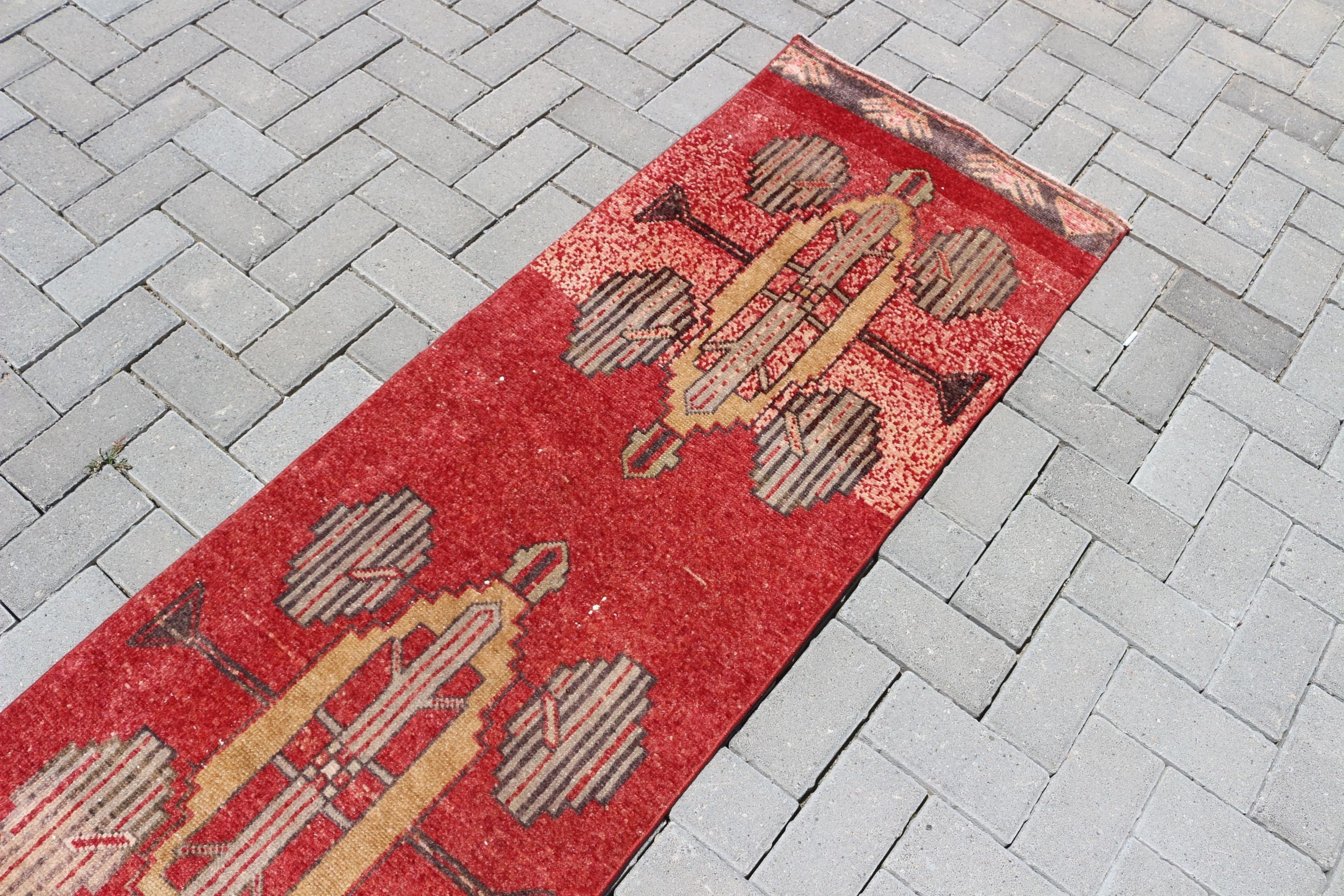 Turkish Rug, Rugs for Corridor, Red Moroccan Rugs, 2x13.5 ft Runner Rug, Stair Rug, Floor Rugs, Corridor Rug, Vintage Rug, Oriental Rug