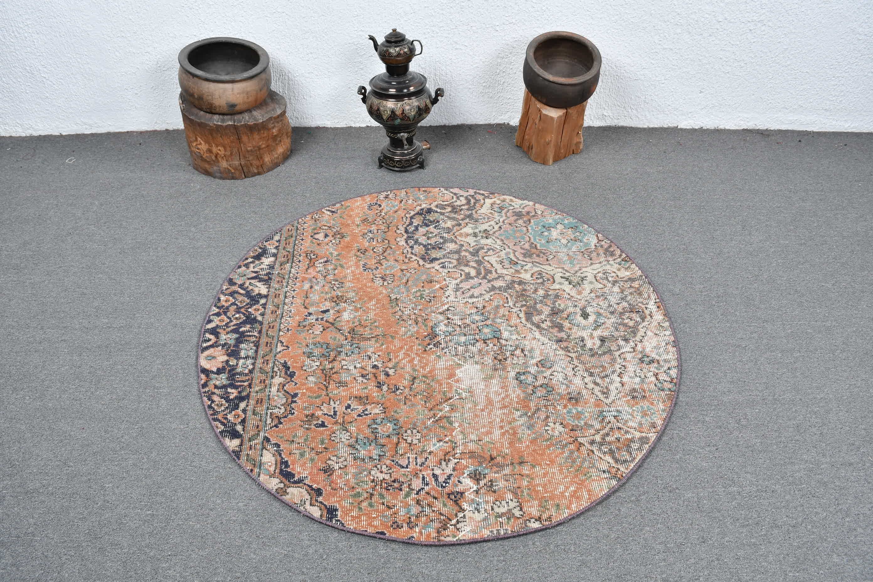Kitchen Rug, Anatolian Rug, Rugs for Bedroom, Turkish Rug, Entry Rug, Wool Rug, Vintage Rug, 4.1x4.1 ft Accent Rug, Orange Oushak Rug