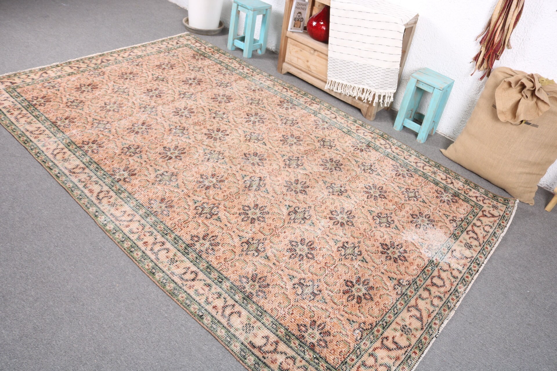Living Room Rug, Turkish Rugs, Pale Rug, Vintage Rugs, Bedroom Rug, 5.3x8.6 ft Large Rugs, Wool Rug, Rugs for Salon, Home Decor Rug