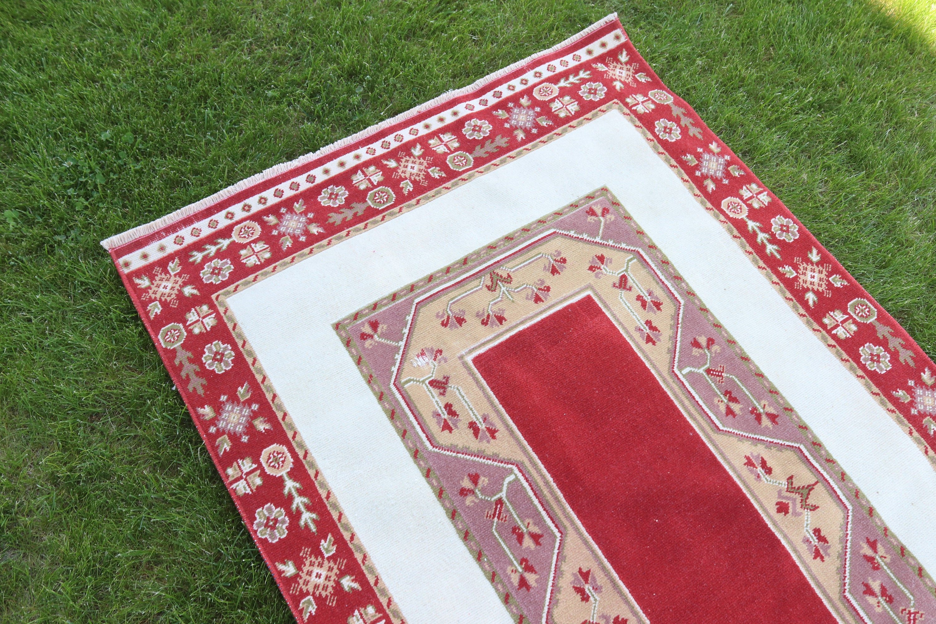 Nursery Rugs, Wool Rugs, Turkish Rugs, 3.2x5.5 ft Accent Rugs, Red Oriental Rugs, Neutral Rug, Rugs for Boho Accent, Vintage Rug