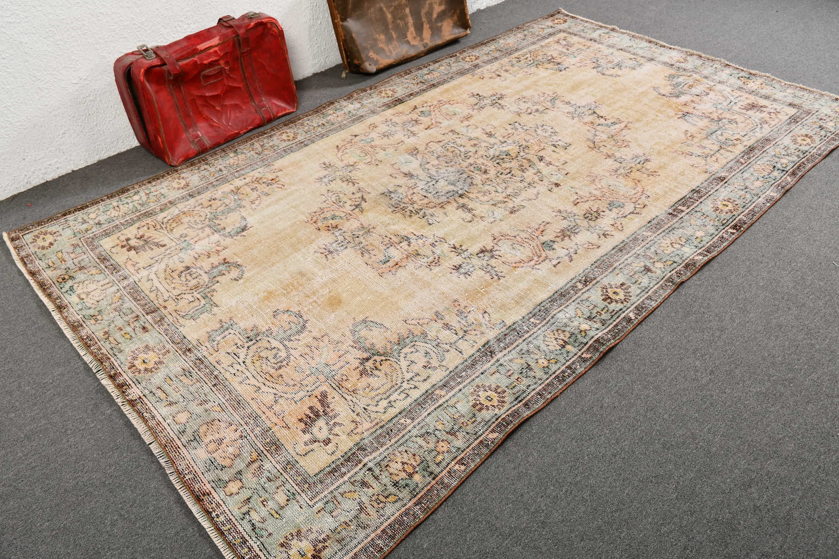 Salon Rug, Oriental Rug, Vintage Rugs, Cool Rugs, Yellow Floor Rugs, Dining Room Rugs, 5.7x9.6 ft Large Rug, Turkish Rugs, Rugs for Salon