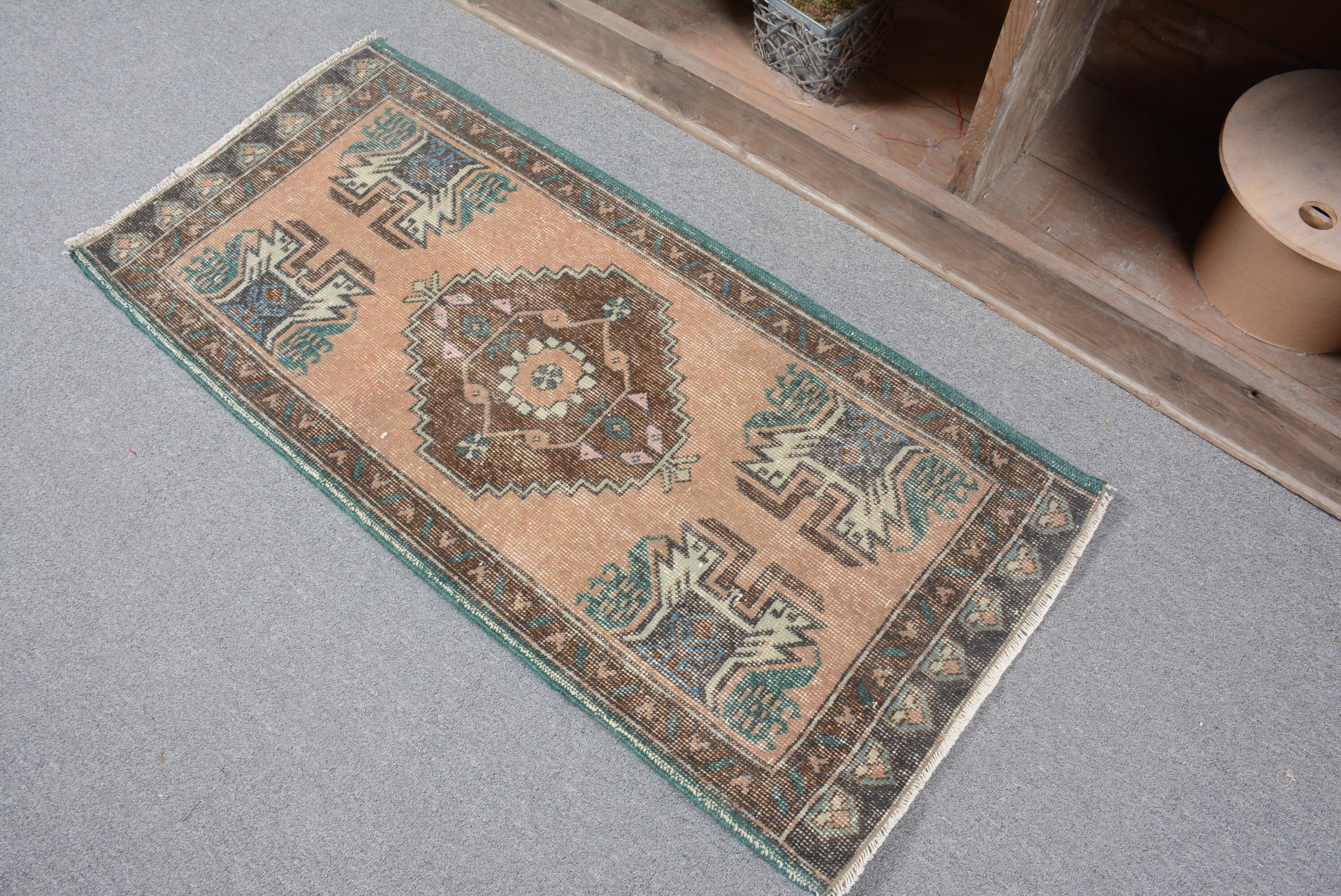 Vintage Rug, Turkish Rug, Oriental Rug, 1.6x3.6 ft Small Rug, Kitchen Rugs, Moroccan Rug, Rugs for Entry, Brown Oriental Rug, Bedroom Rug