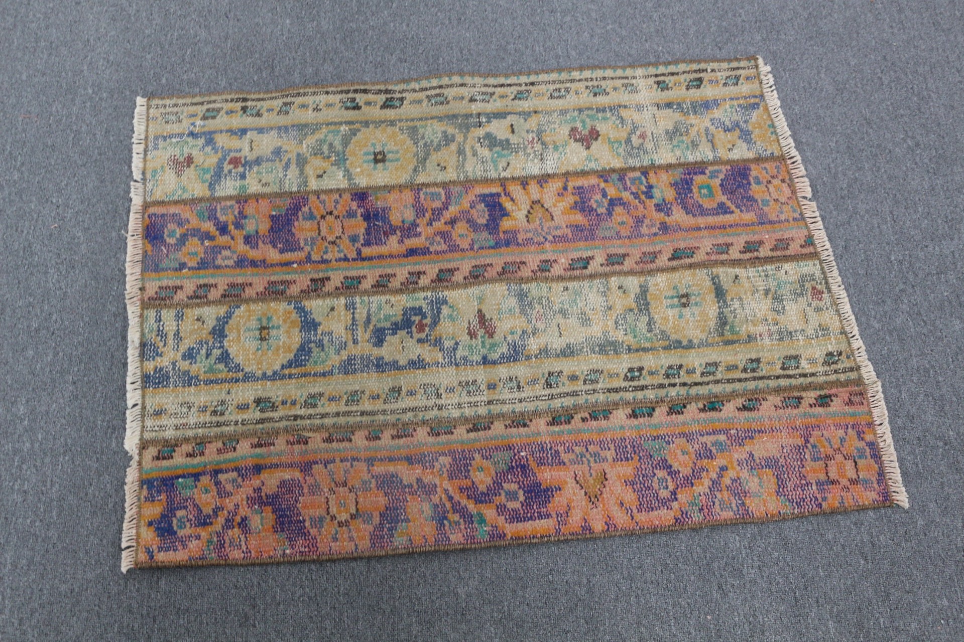 Turkish Rug, Vintage Rug, Blue Oushak Rugs, Bathroom Rug, Anatolian Rugs, Cool Rugs, Kitchen Rug, 2.4x3.1 ft Small Rug, Rugs for Entry