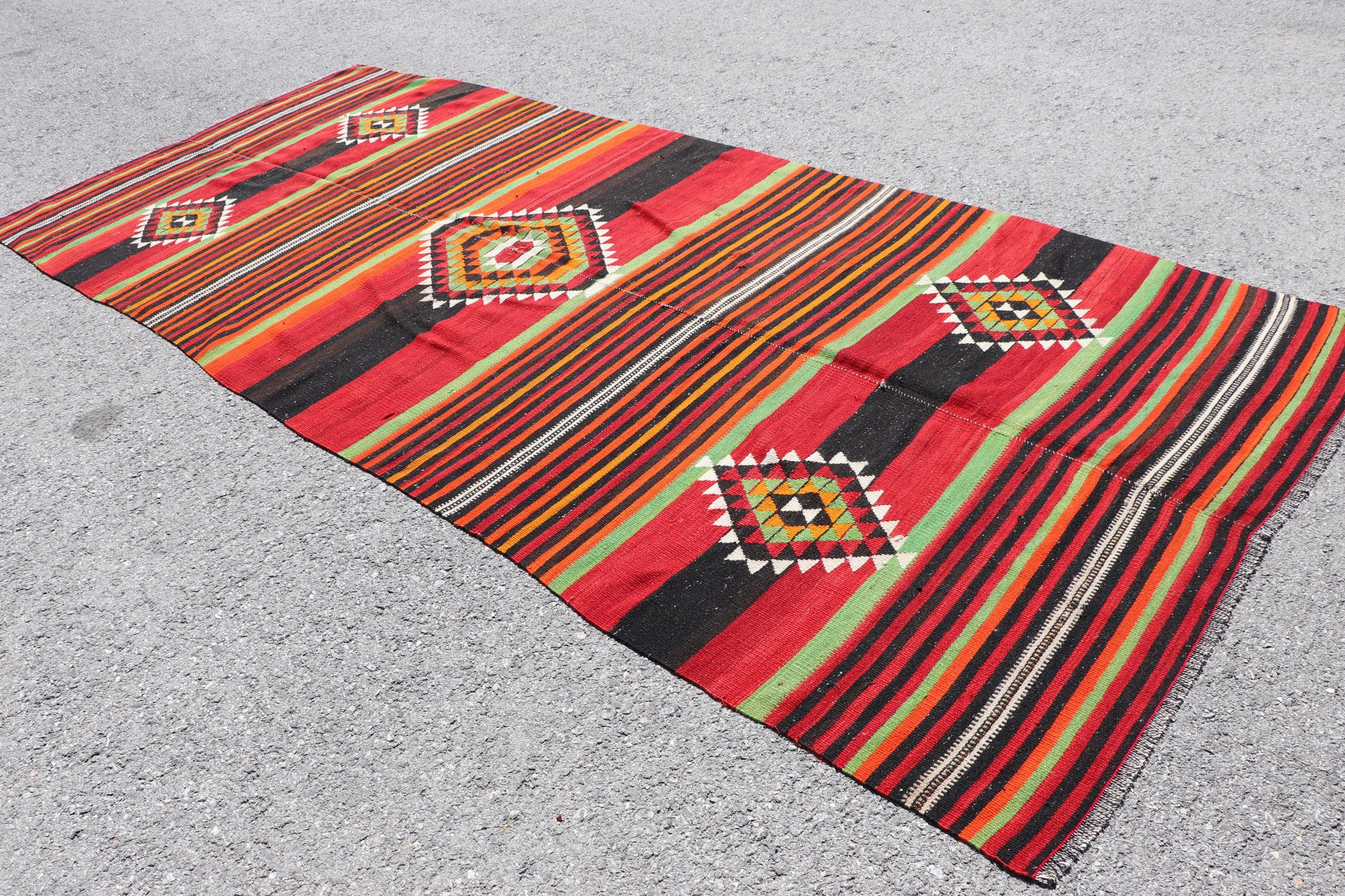 Anatolian Rug, Kilim, Dining Room Rugs, Vintage Rug, Bedroom Rug, Turkish Rug, Red  5.2x12.2 ft Large Rug