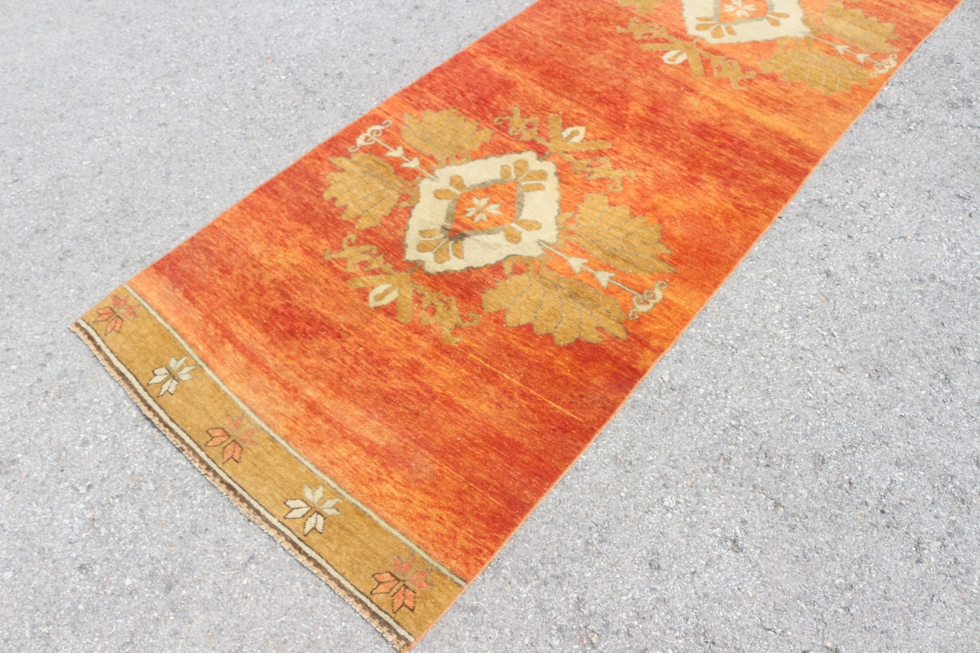 Corridor Rug, 3.4x13.4 ft Runner Rugs, Turkish Rug, Vintage Rugs, Antique Rug, Art Rug, Orange Kitchen Rugs, Rugs for Runner, Oriental Rugs