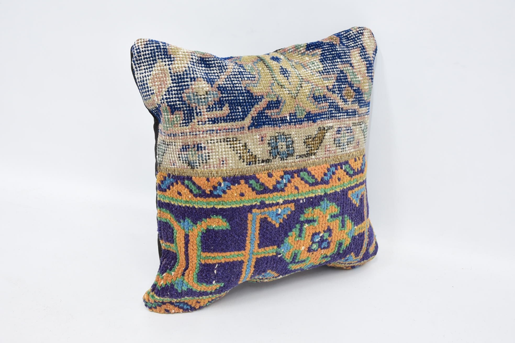 Vintage Pillow, 16"x16" Blue Pillow Case, Turkish Pillow, Ethnical Kilim Rug Pillow, Pet Cushion Cover, Garden Cushion Case