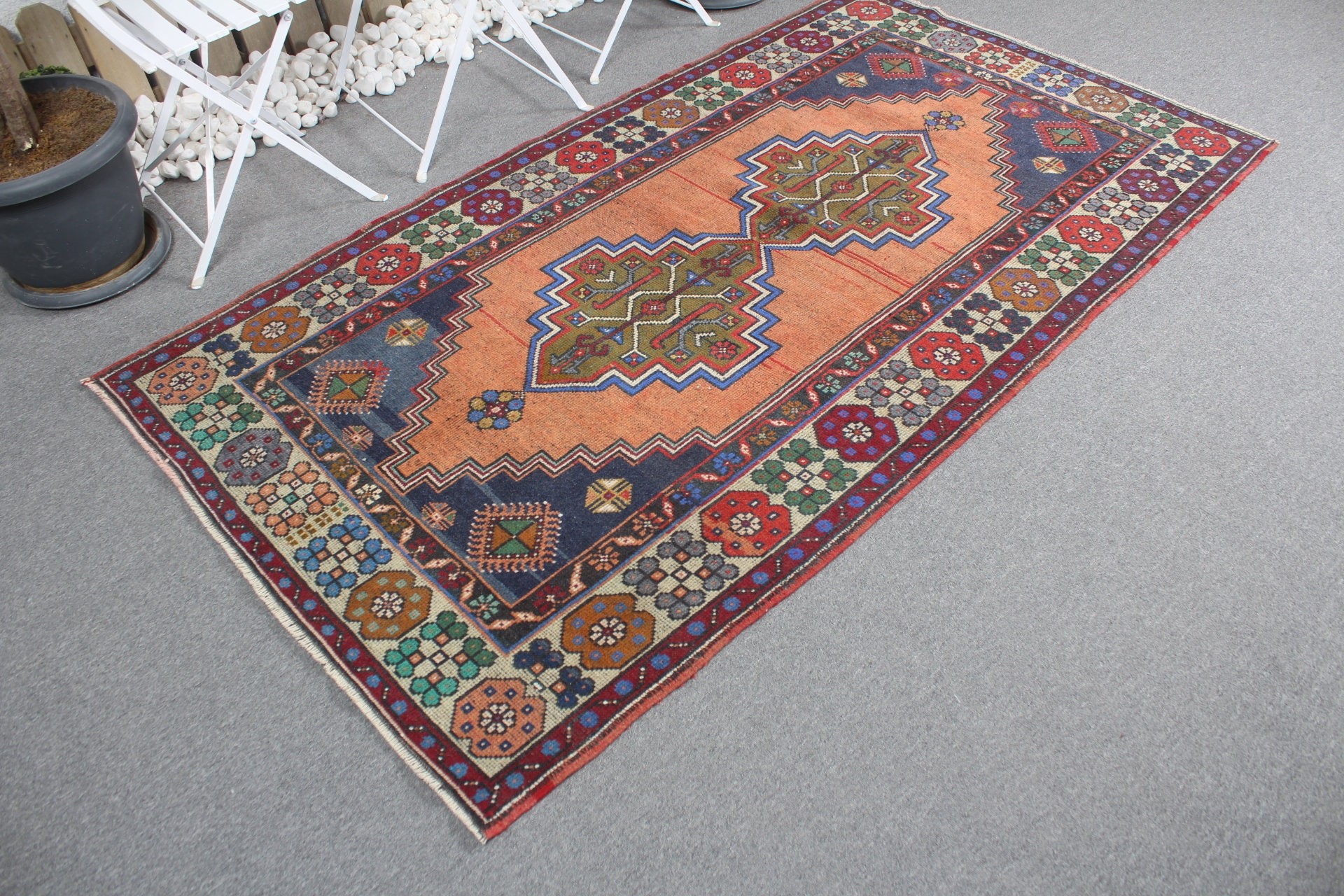 Oushak Rug, 3.8x7.3 ft Area Rugs, Turkish Rug, Floor Rugs, Vintage Rug, Moroccan Rug, Nursery Rugs, Orange Home Decor Rug, Tribal Rug