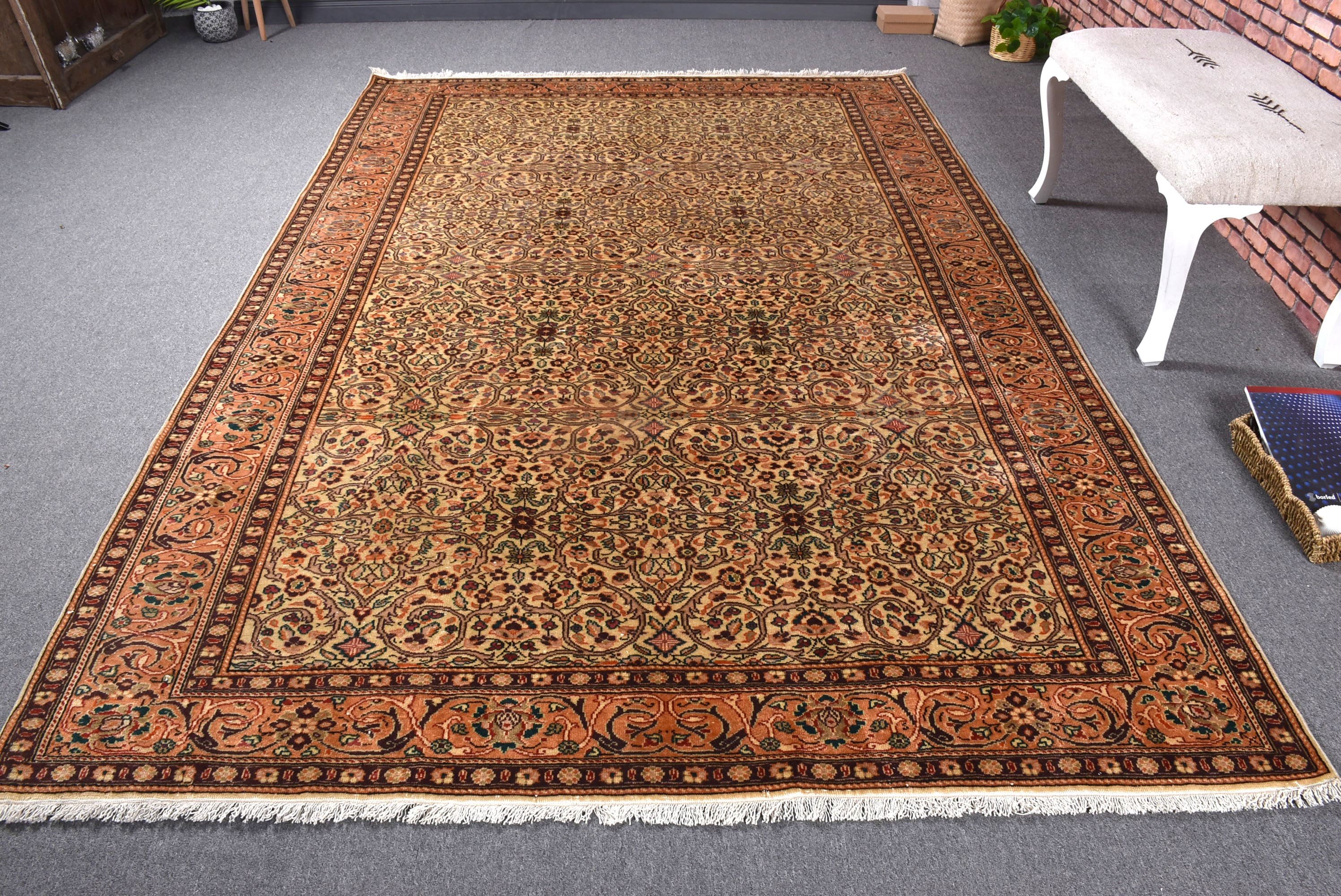 Vintage Halılar, Büyük Boho Halı, 6.3x9.5 ft Büyük Halı, Ev Dekor Halısı, Türk Halısı, Yemek Odası Halısı, Bej Geometrik Halılar