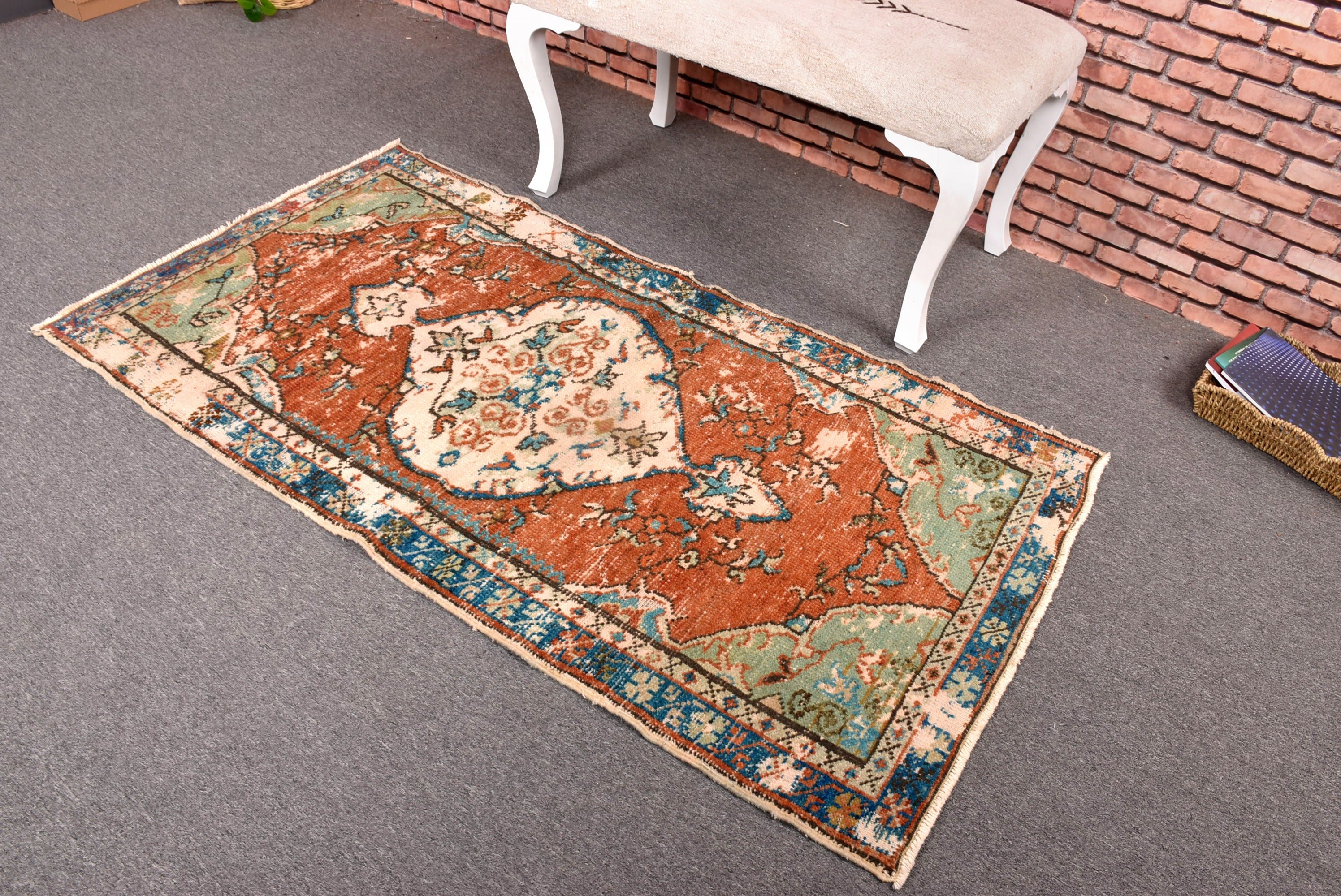 Cool Rug, Vintage Rug, Kitchen Rug, 2.8x5.2 ft Small Rugs, Turkish Rugs, Floor Rugs, Home Decor Rugs, Orange Statement Rugs, Car Mat Rugs