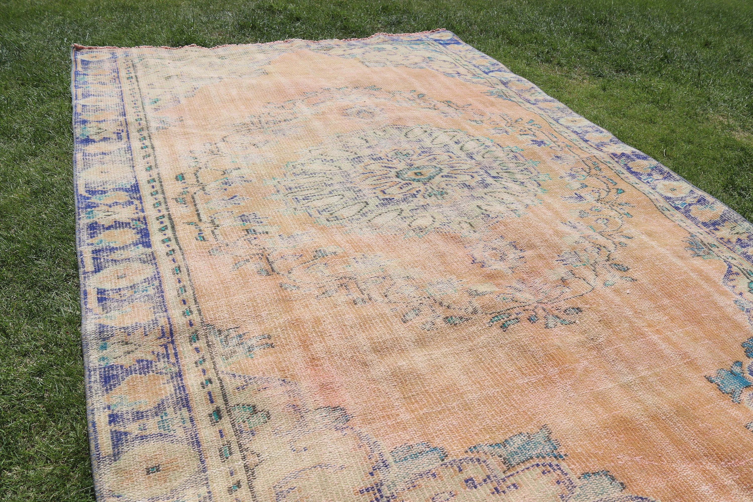 Türk Halısı, Turuncu 5.7x8.7 ft Büyük Halılar, Egzotik Halı, Boho Halısı, Büyük Oushak Halıları, Vintage Halı, Oushak Halıları, Salon Halısı