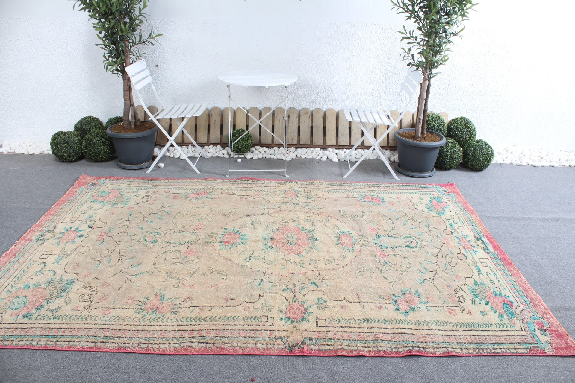 Yemek Odası Halısı, Vintage Halı, Antika Halı, Yatak Odası Halısı, Yer Halısı, El Dokuma Halılar, Bej Oryantal Halı, Türk Halısı, 6x9.2 ft Büyük Halılar