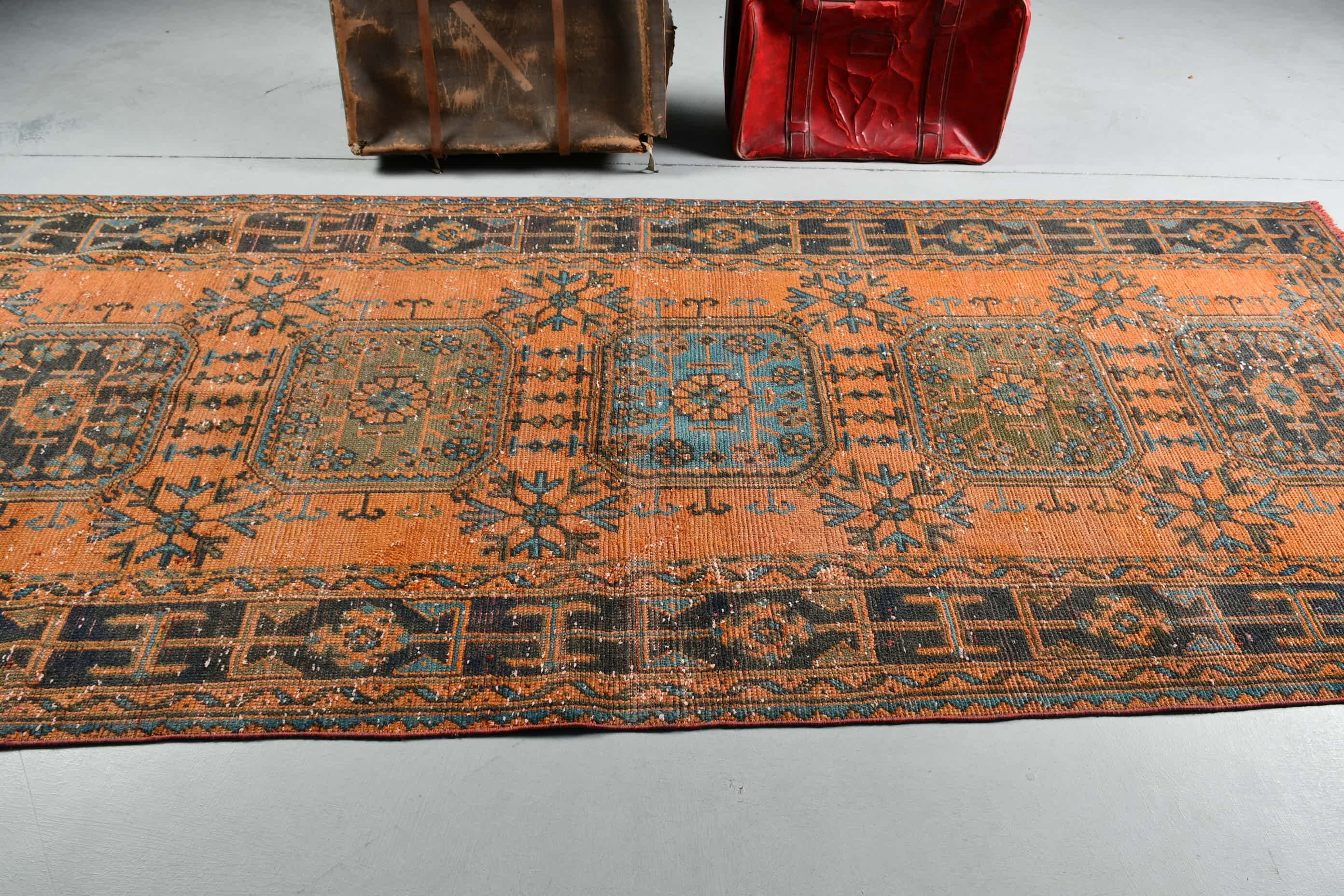 Orange Wool Rug, Oriental Rug, Wool Rugs, Turkish Rugs, 4.5x10.5 ft Large Rug, Rugs for Salon, Living Room Rug, Bedroom Rug, Vintage Rugs